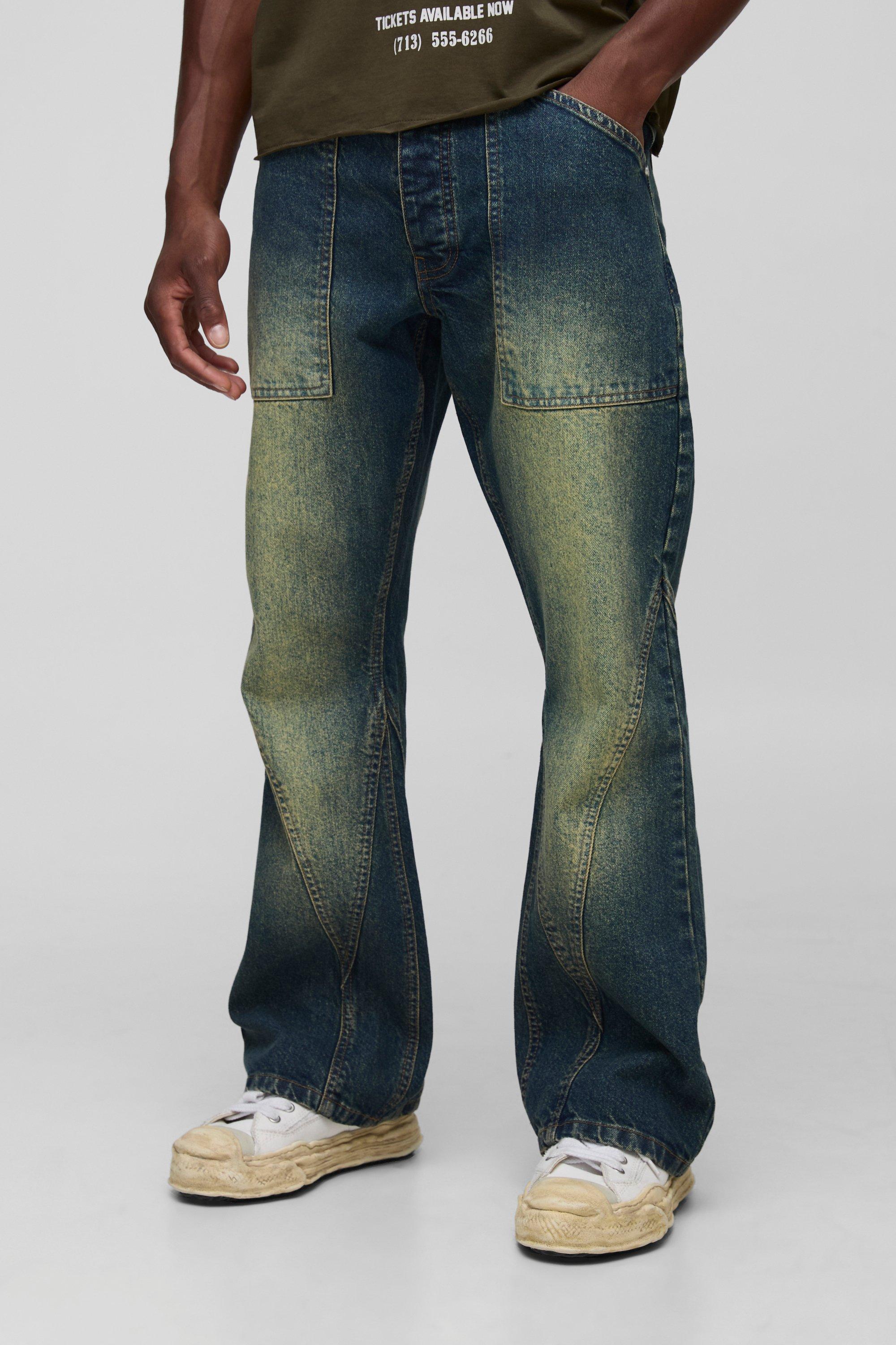 Boohoo Onbewerkte Baggy Antiek Gebleekte Jeans Met Panelen, Antique Wash