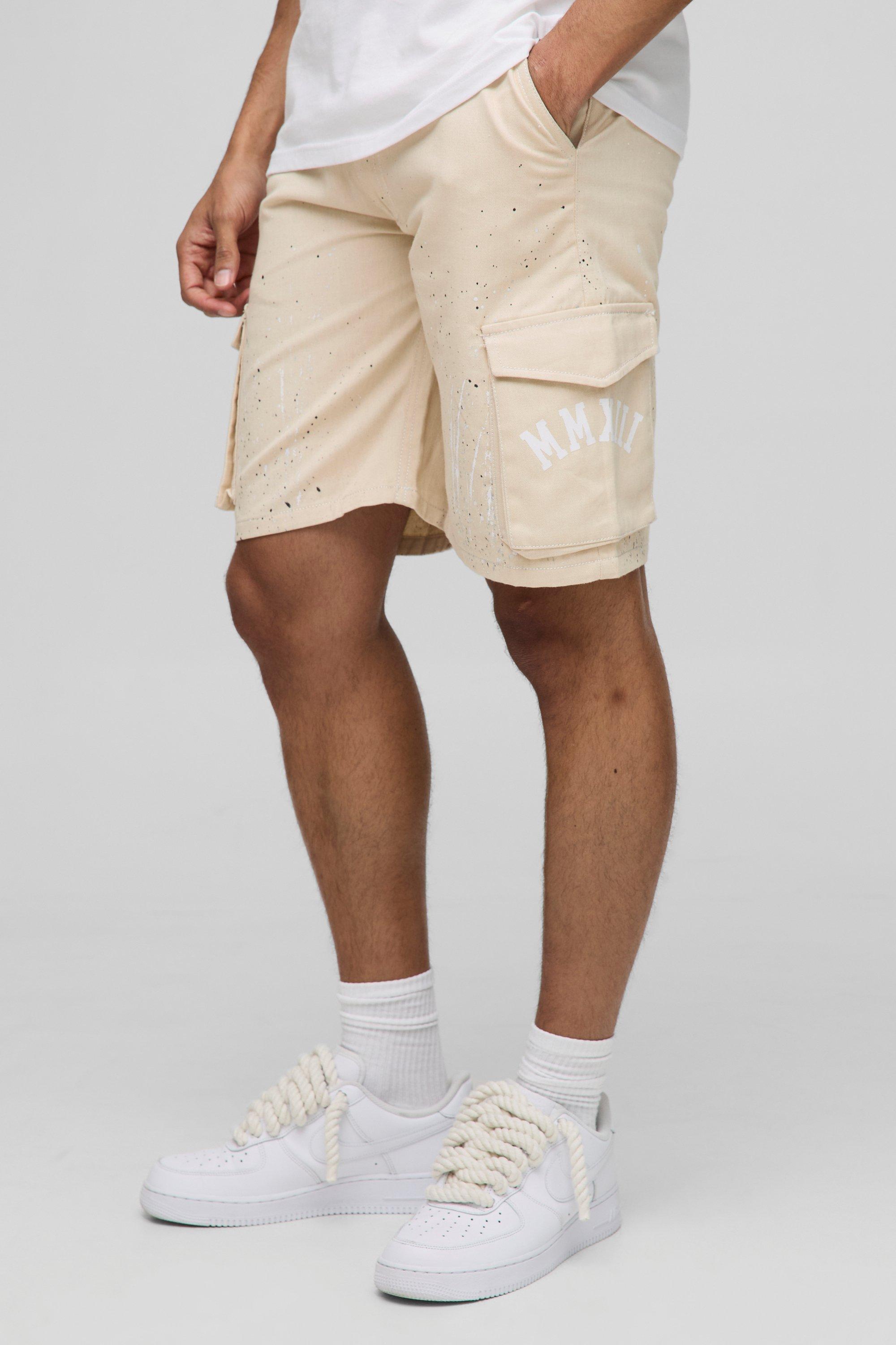 Image of Pantaloncini Cargo medi rilassati con stampa, Beige