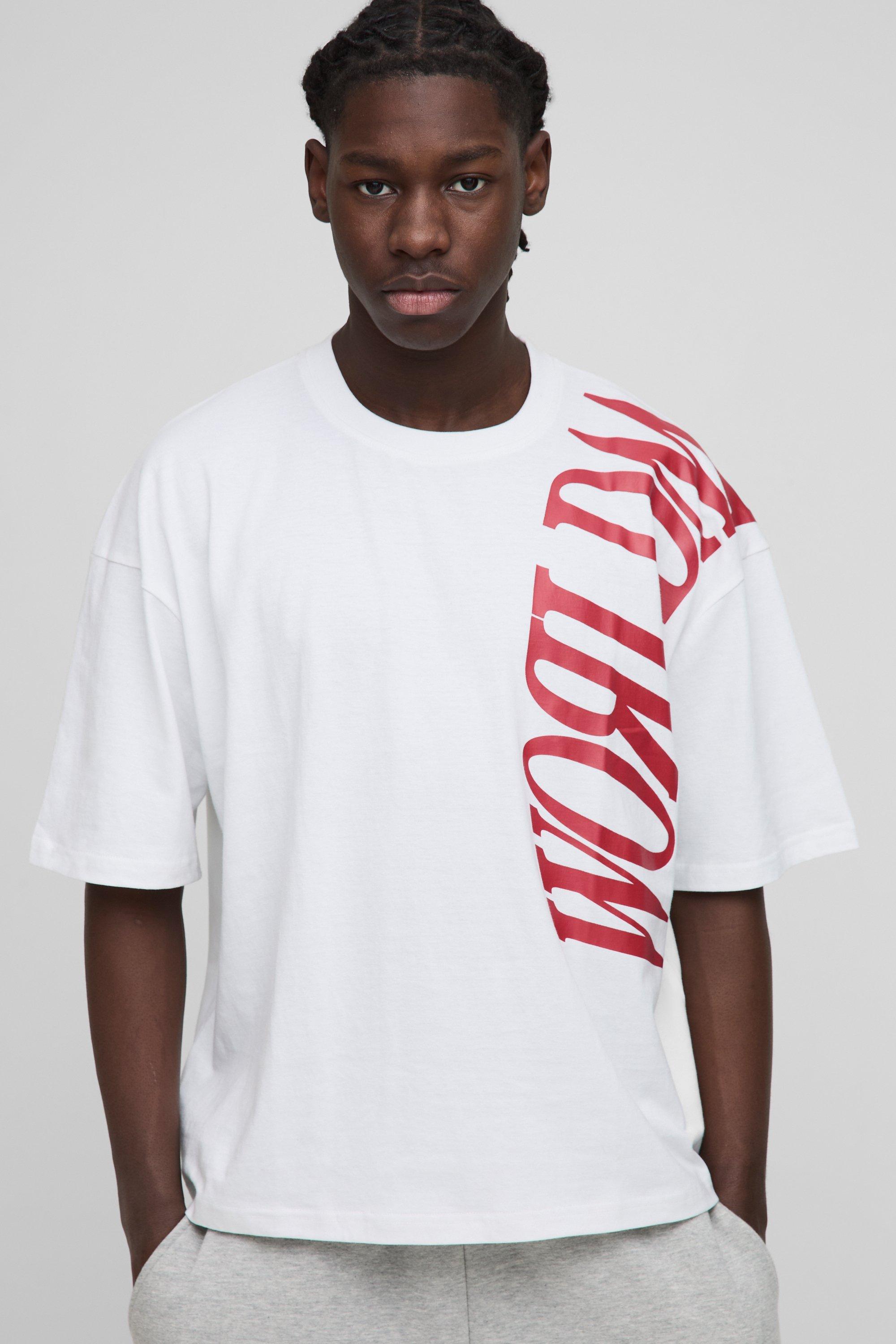 Mens White Oversized Boxy Worldwide Over Seam Print T-Shirt, White
