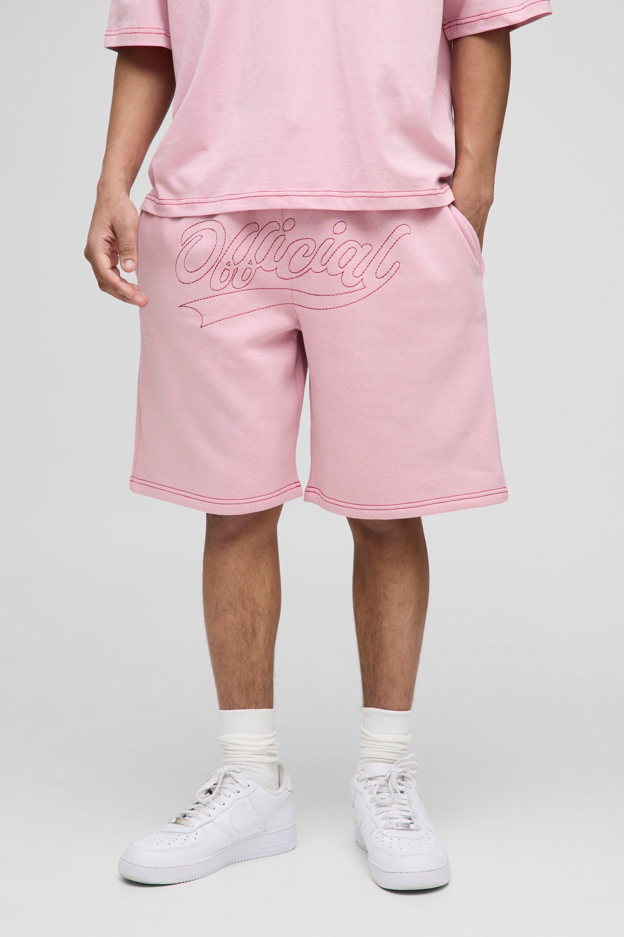 Mens Pink Oversized Official Contrast Stitch Short, Pink