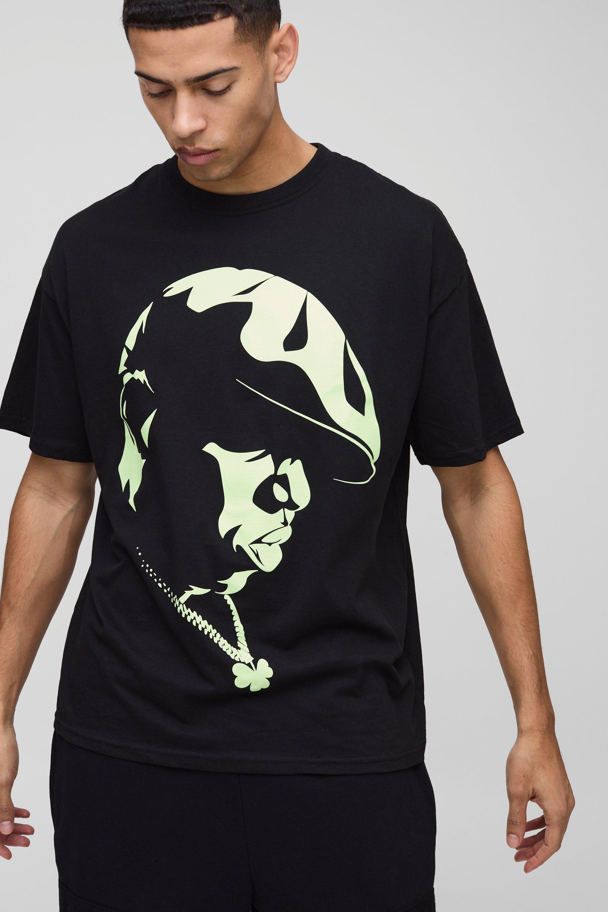 Mens Black Oversized Biggie Clover Chain License T-Shirt, Black