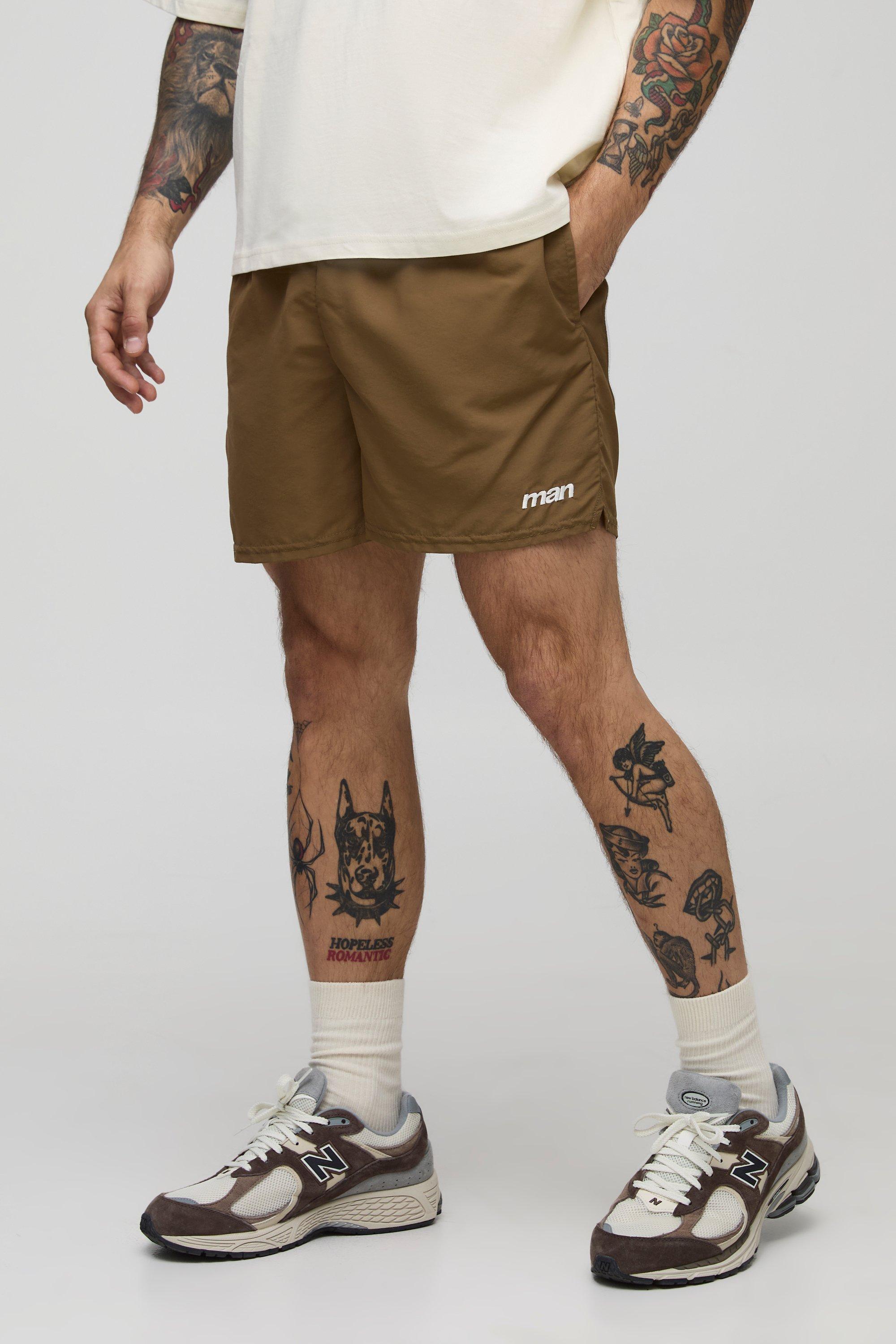 Mens Brown Elasticated Waist Nylon Fighter Shorts, Brown