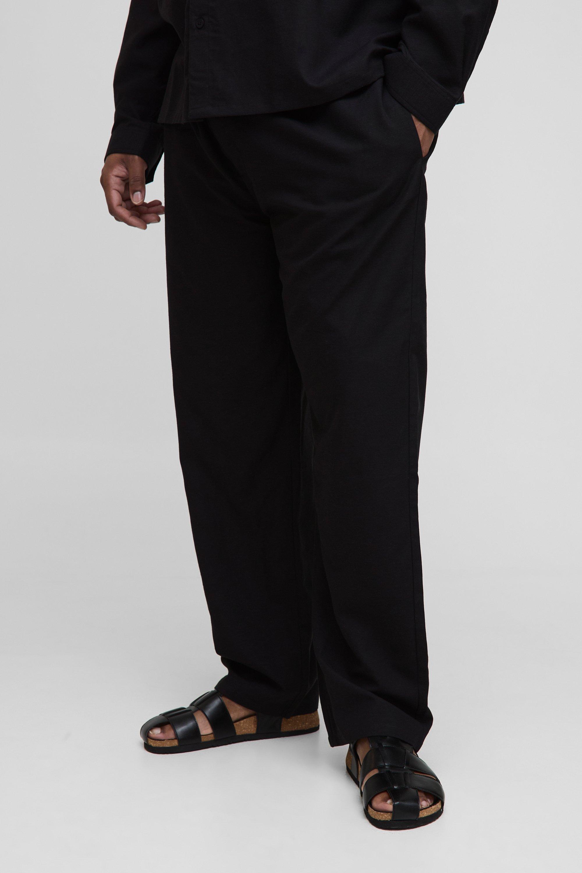 Image of Pantaloni dritti Plus Size effetto lino con vita elasticizzata, Nero
