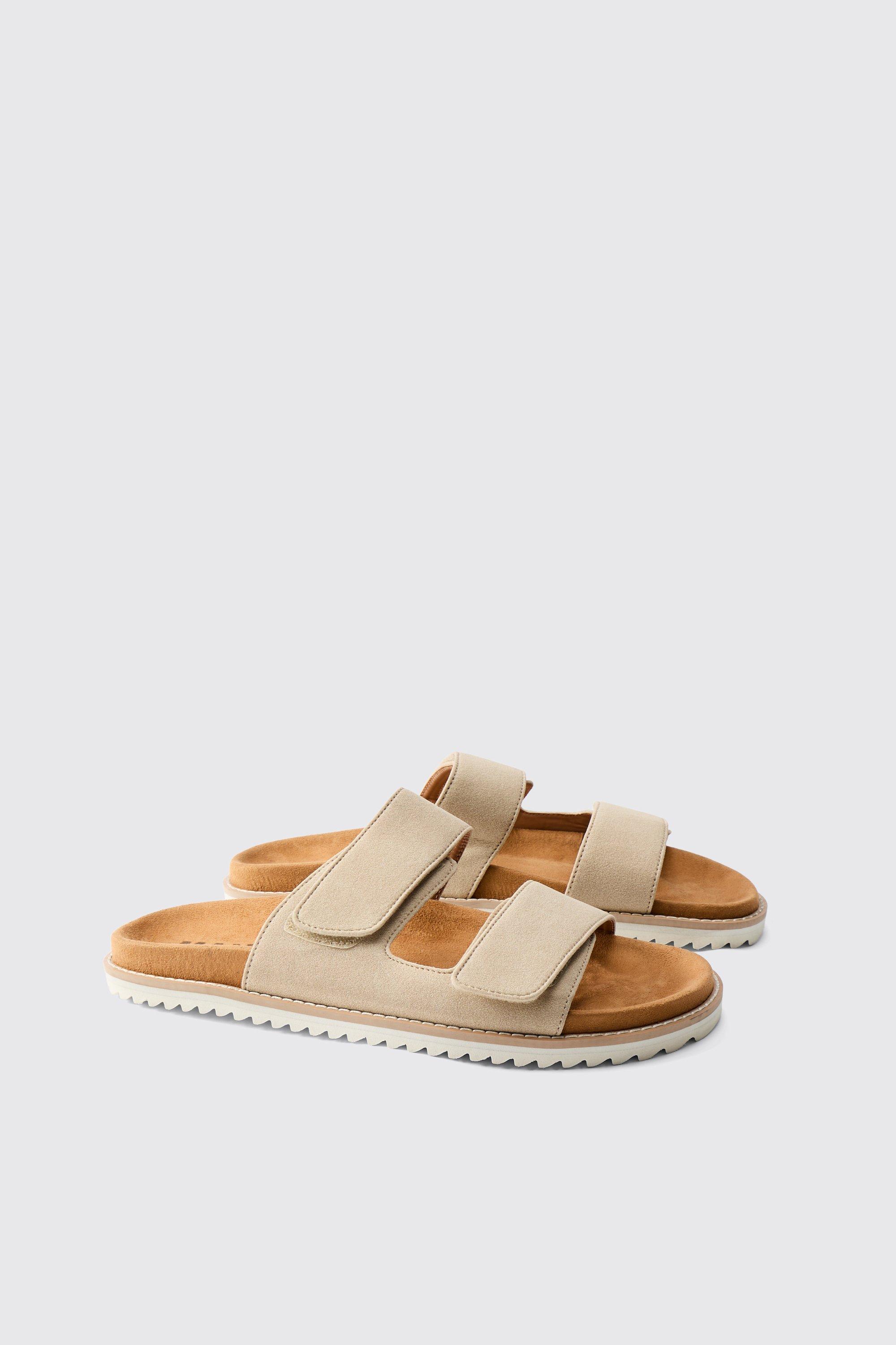 Boohoo Nep Suède Sandalen Met Dubbele Bandjes En Skater Zolen, Cream