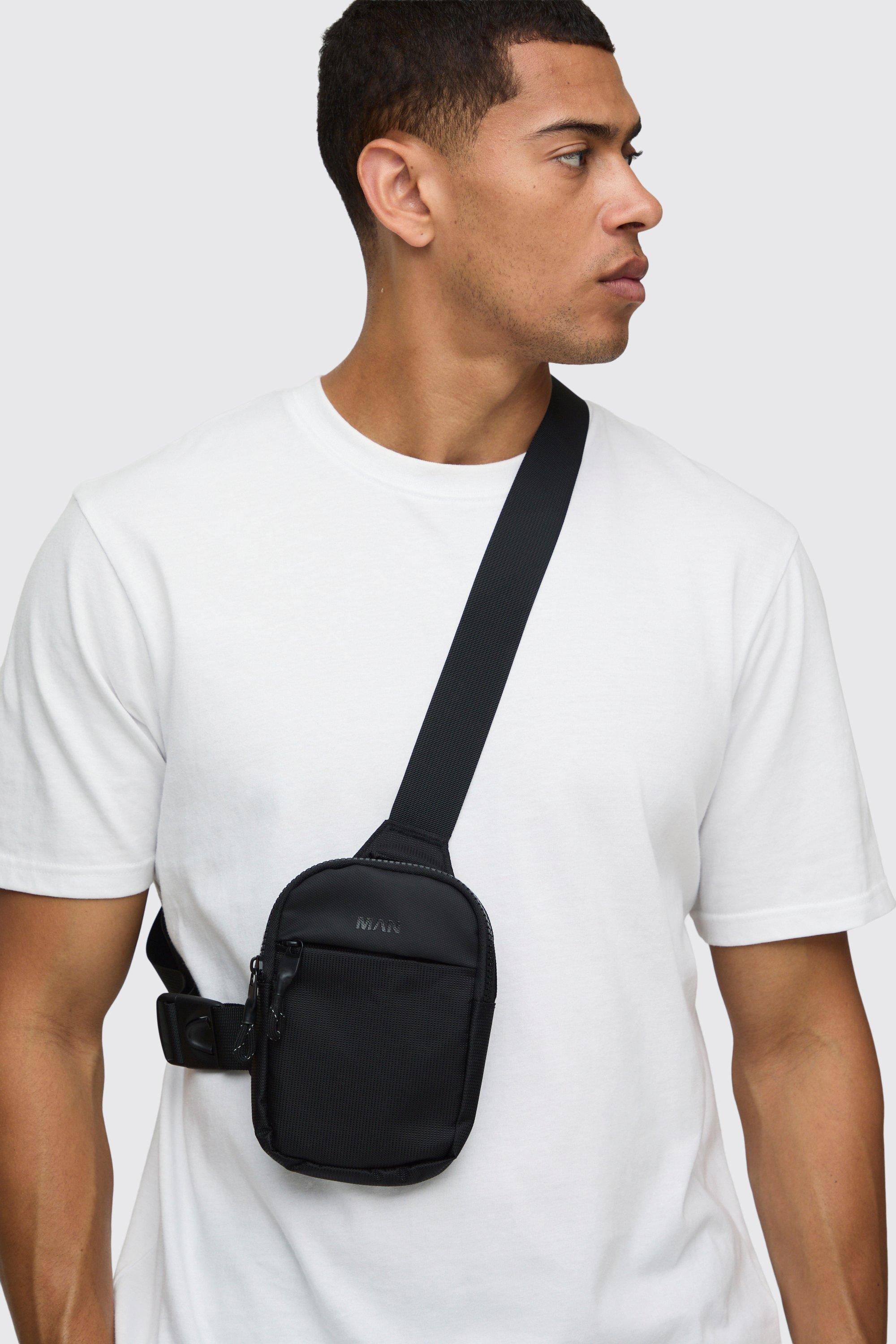 Mens Black MAN Cross Body Bag, Black