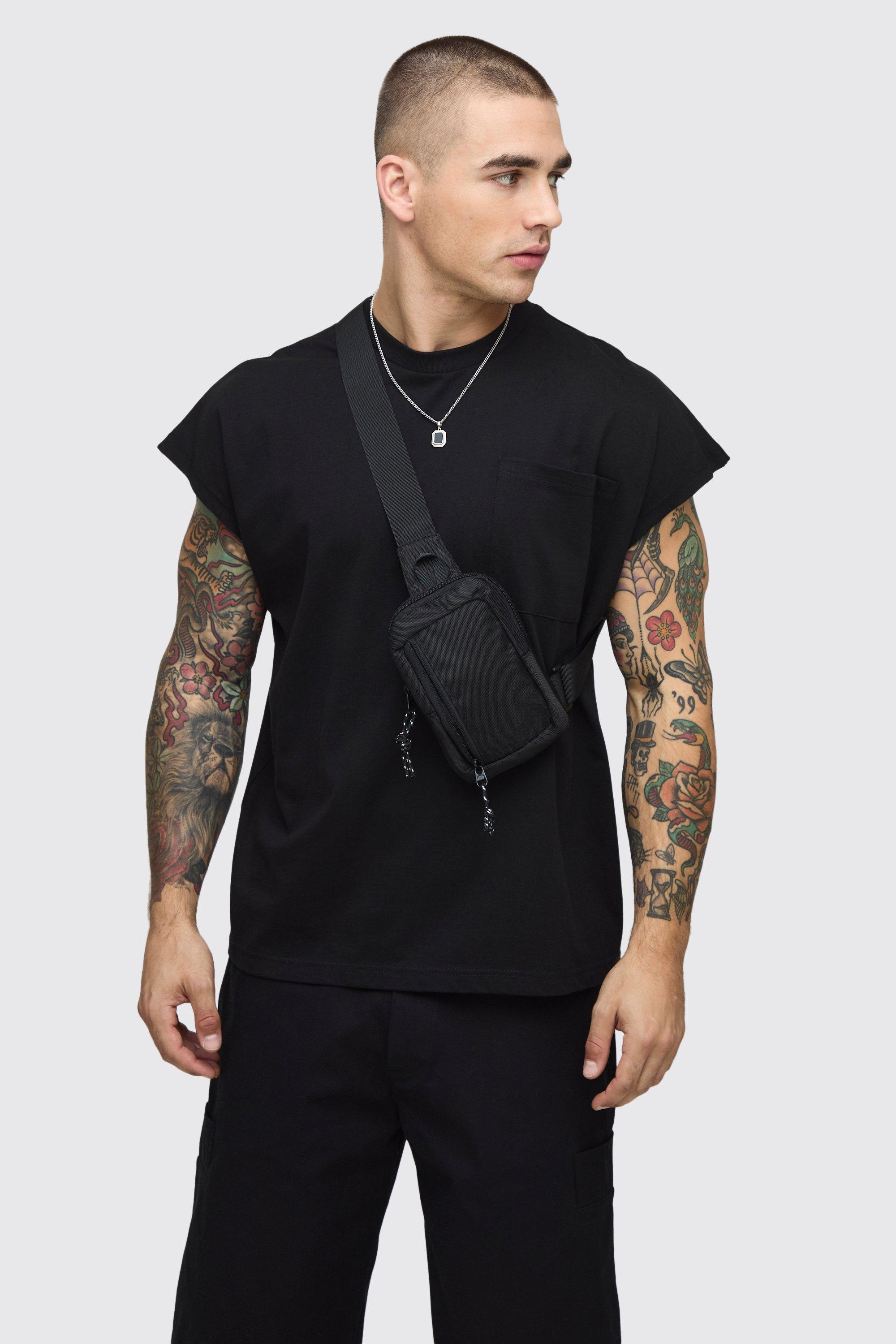 Mens Black MAN Cross Body Bag, Black