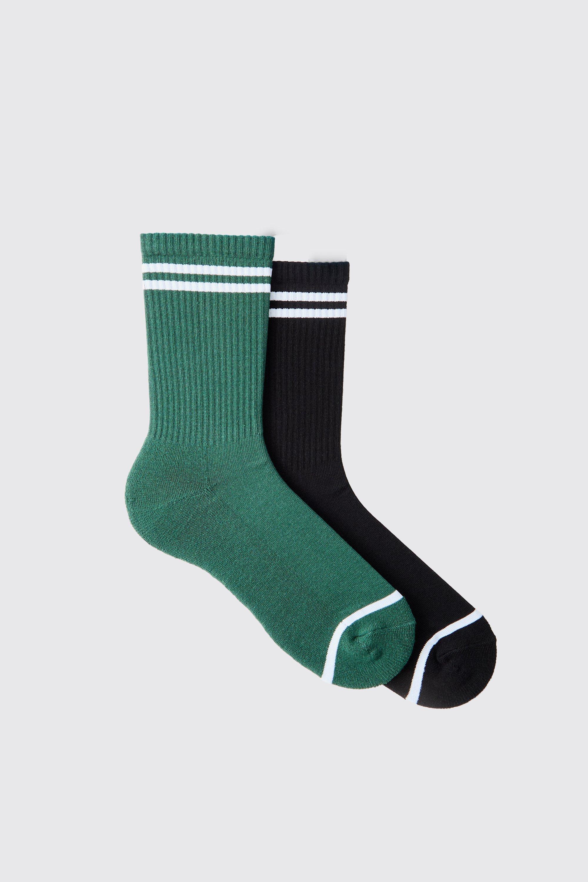Mens Multi 2 Pack Official MAN Highbuild Print Stripe Sport Sock, Multi