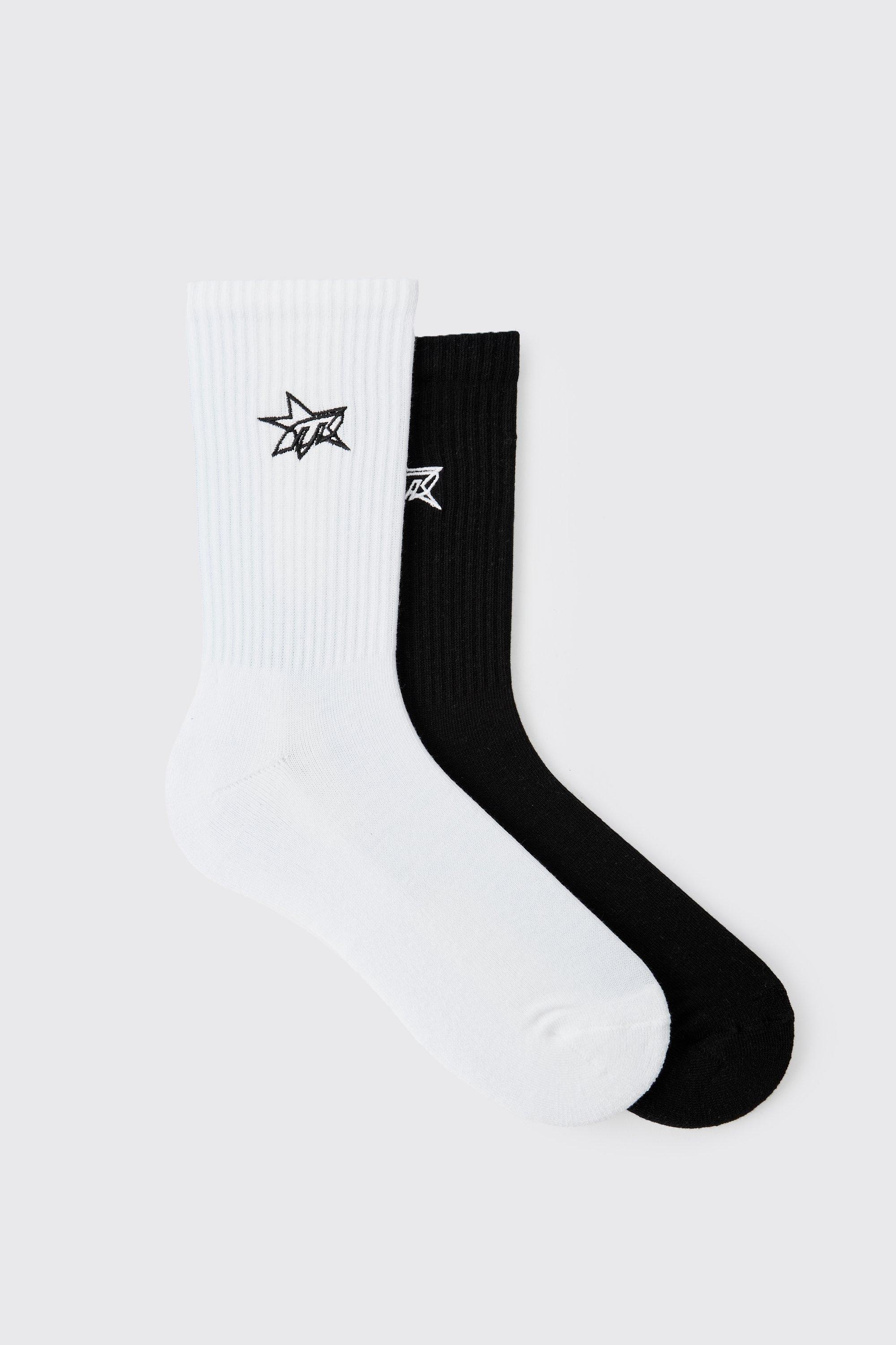 Mens Multi 2 Pack M Star Embroidered Sport Socks, Multi