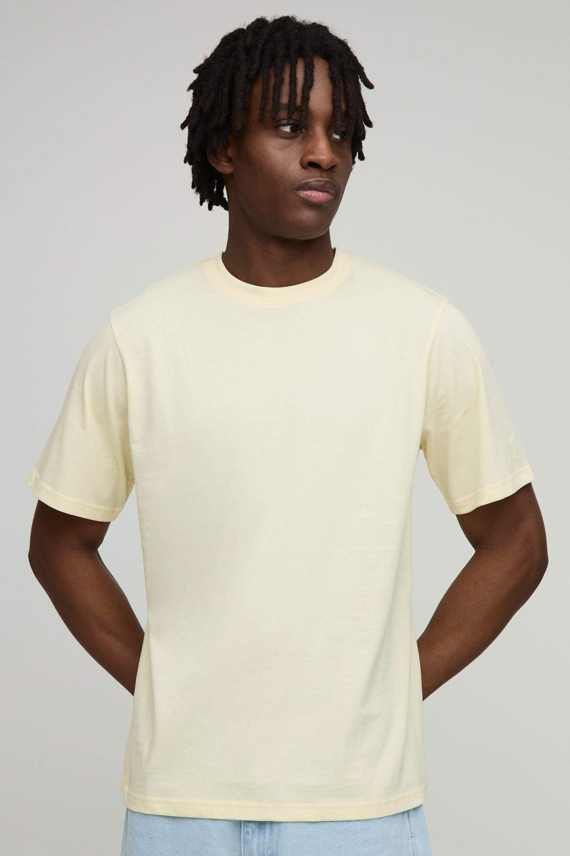 Mens Yellow Regular Fit Basic Crew Neck T-shirt, Yellow