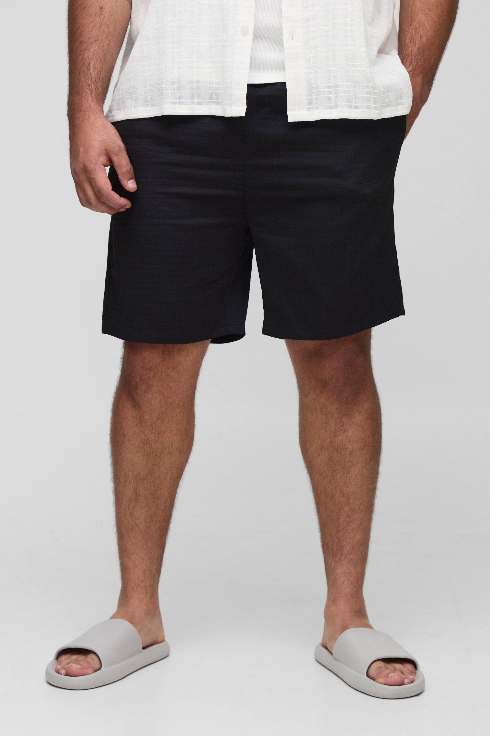 Mens Black Plus Ripstop Long Length Swim Short, Black