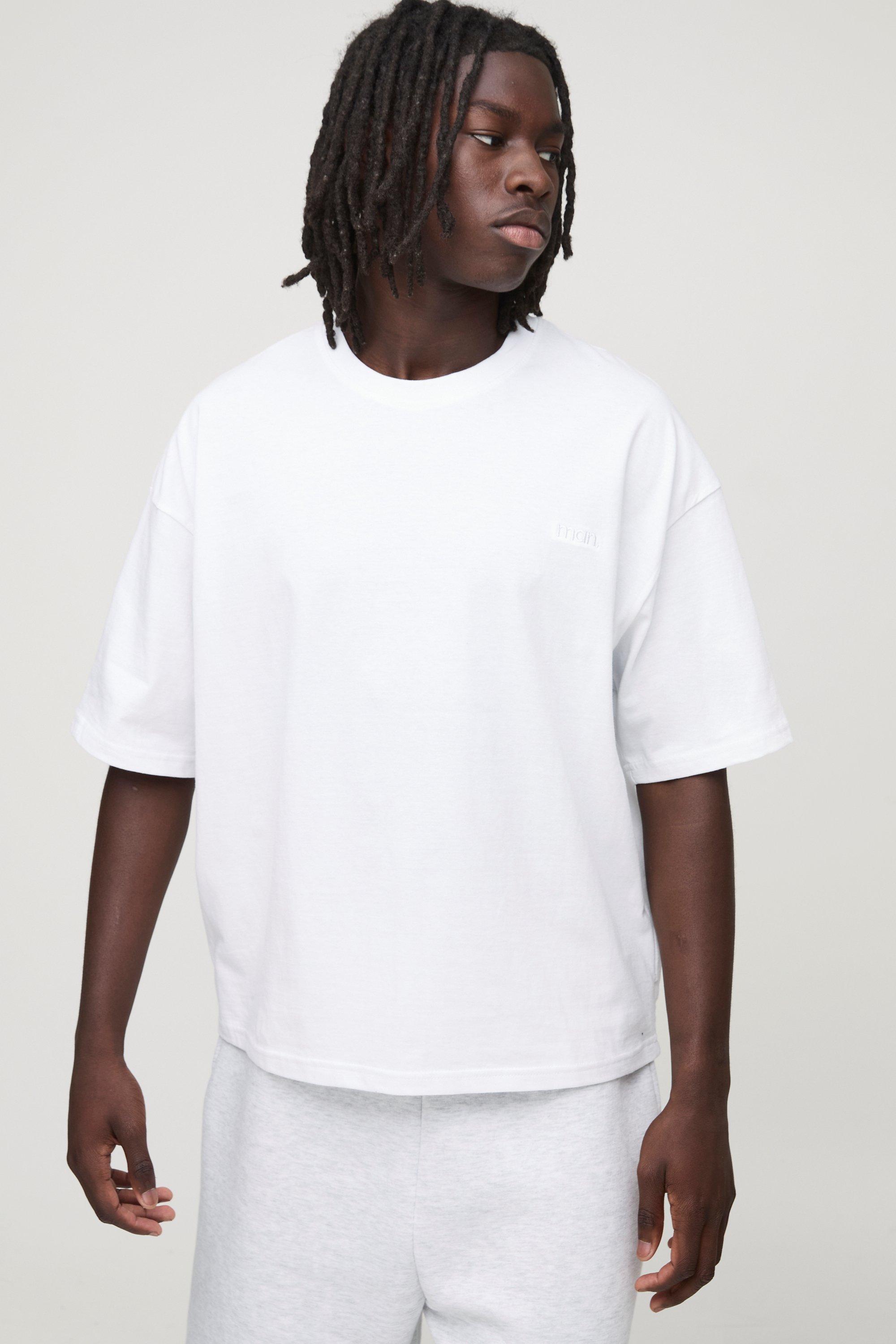Mens White MAN. Oversized Boxy Crew Neck T-shirt, White