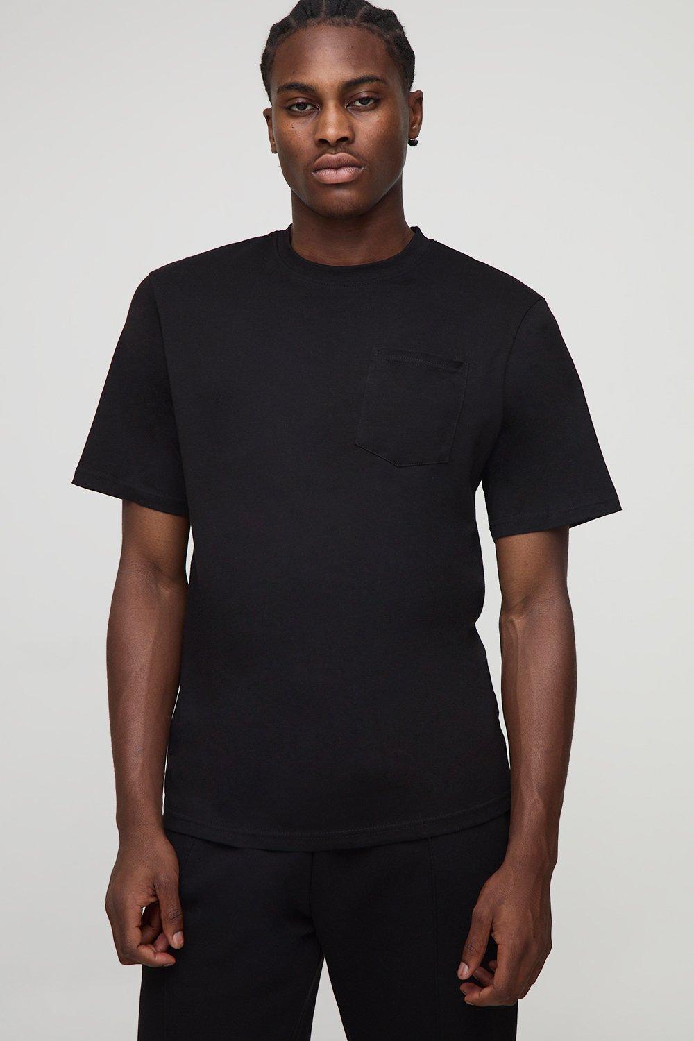 Image of Regular Fit Basic Crew Neck Pocket T-Shirt, Nero