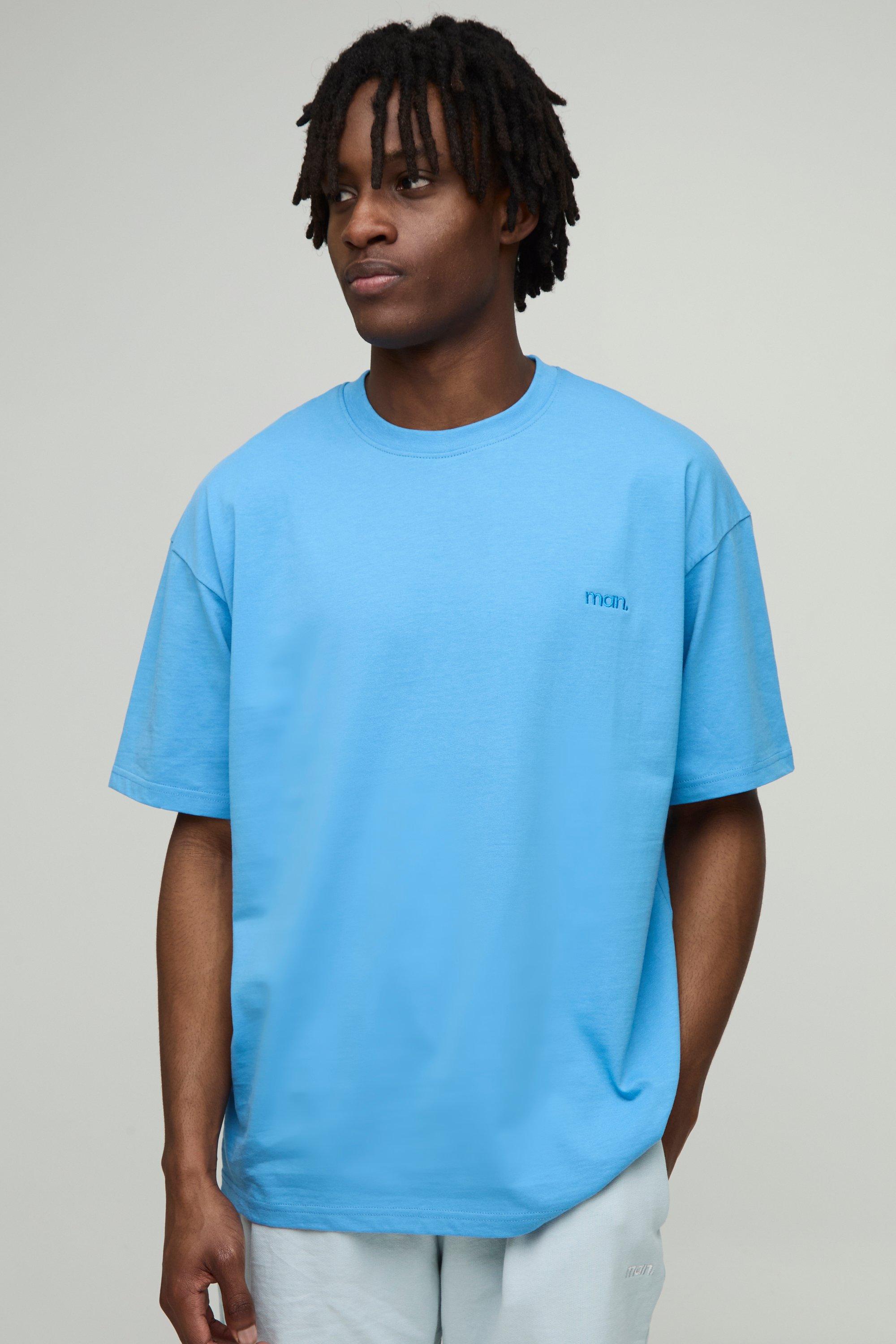 Mens Blue MAN. Oversized Crew Neck T-Shirt, Blue