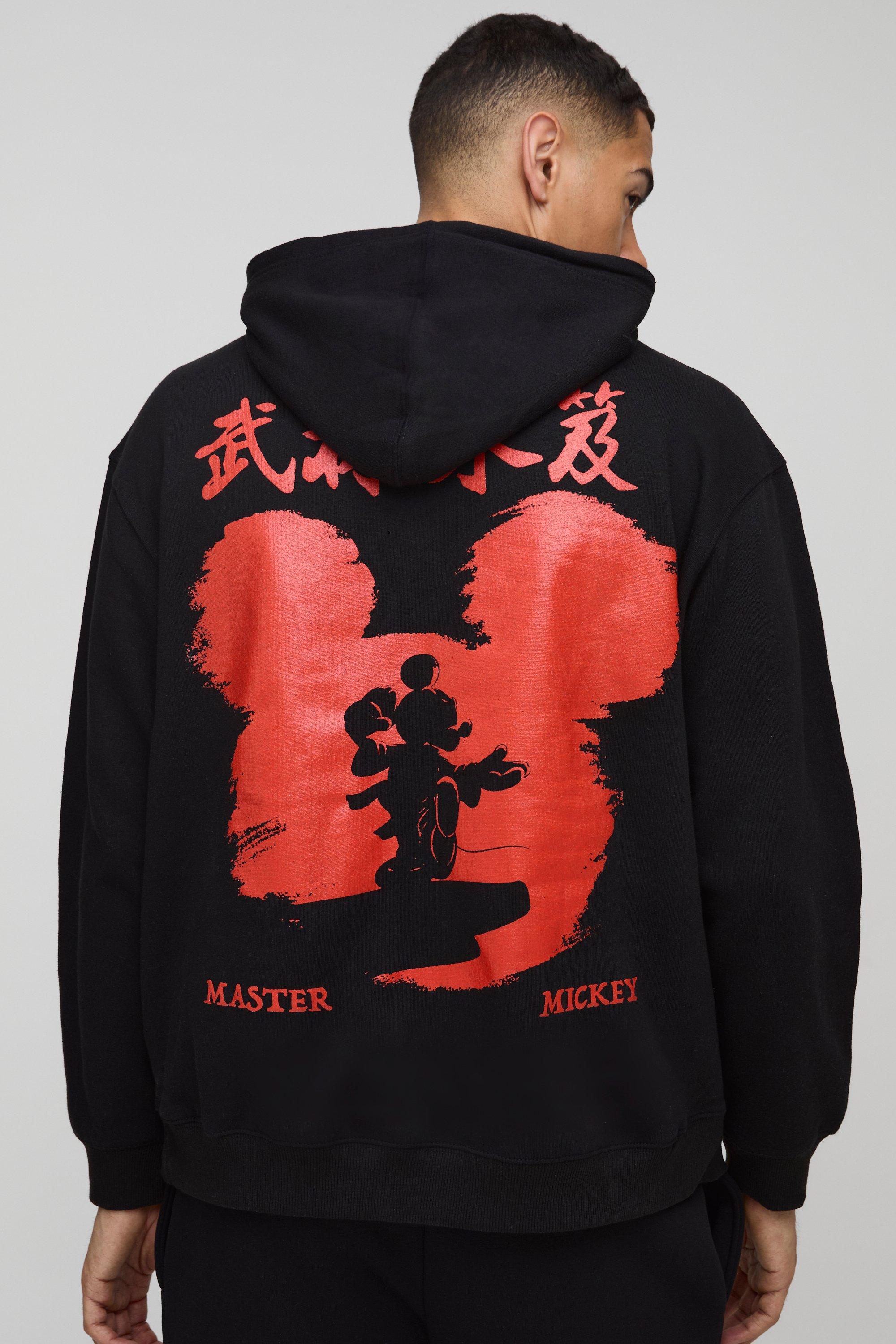 Mens Black Oversized Disney Mickey Mouse Shadow Printed License Hoodie, Black