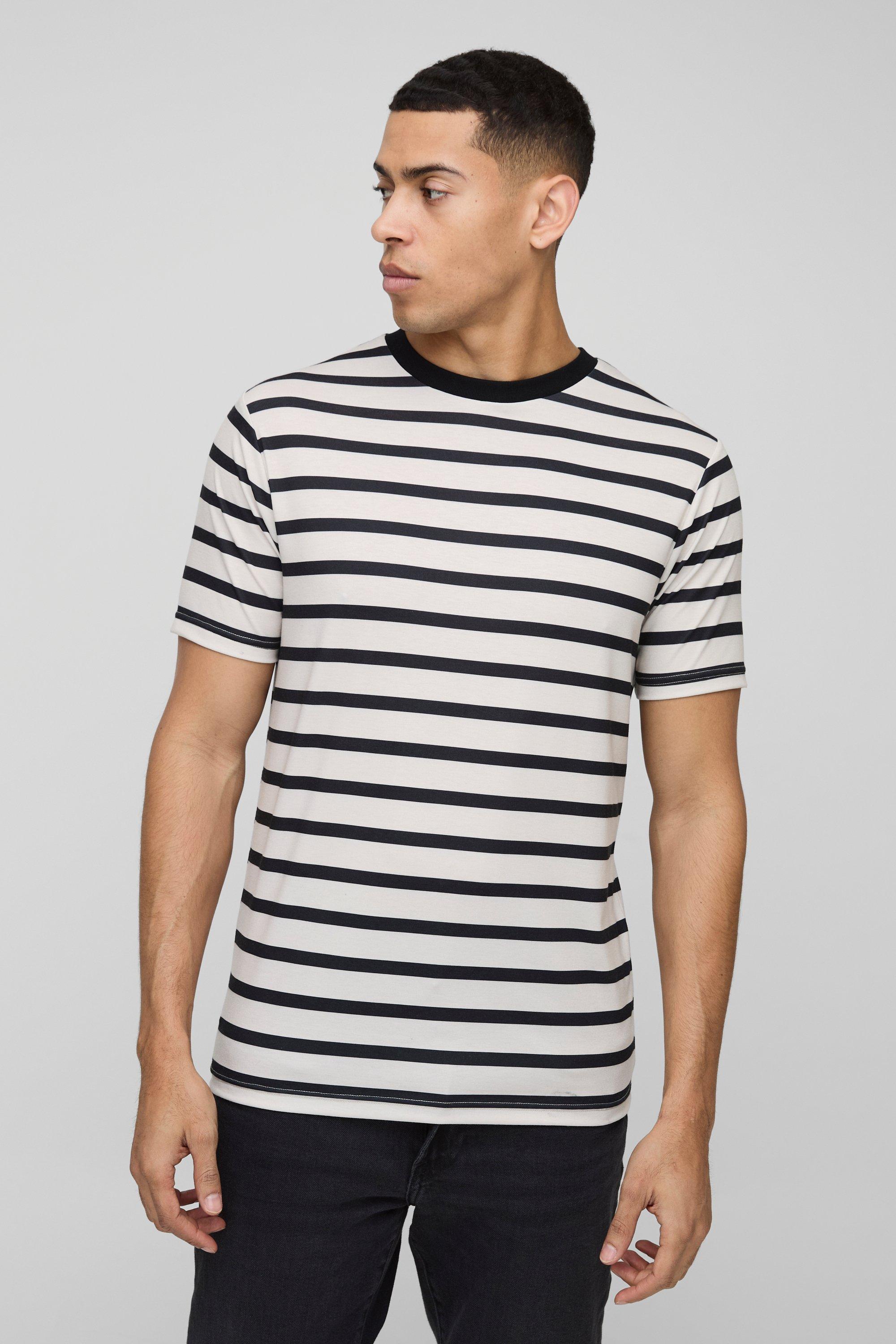 Mens Black Slim Fit Stripe T-Shirt, Black