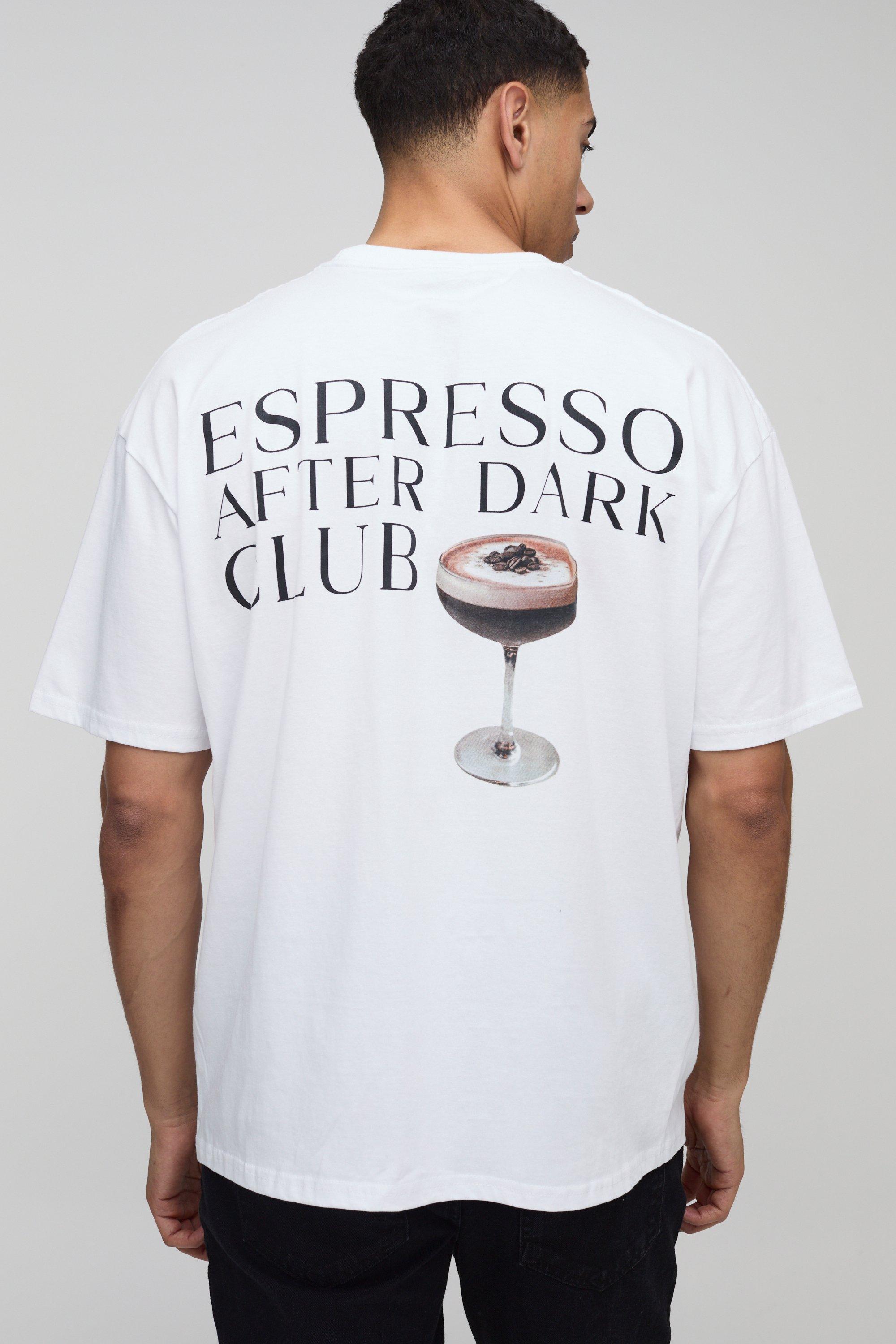 Mens White Regular Fit Oversized Espresso Martini Graphic T-Shirt, White