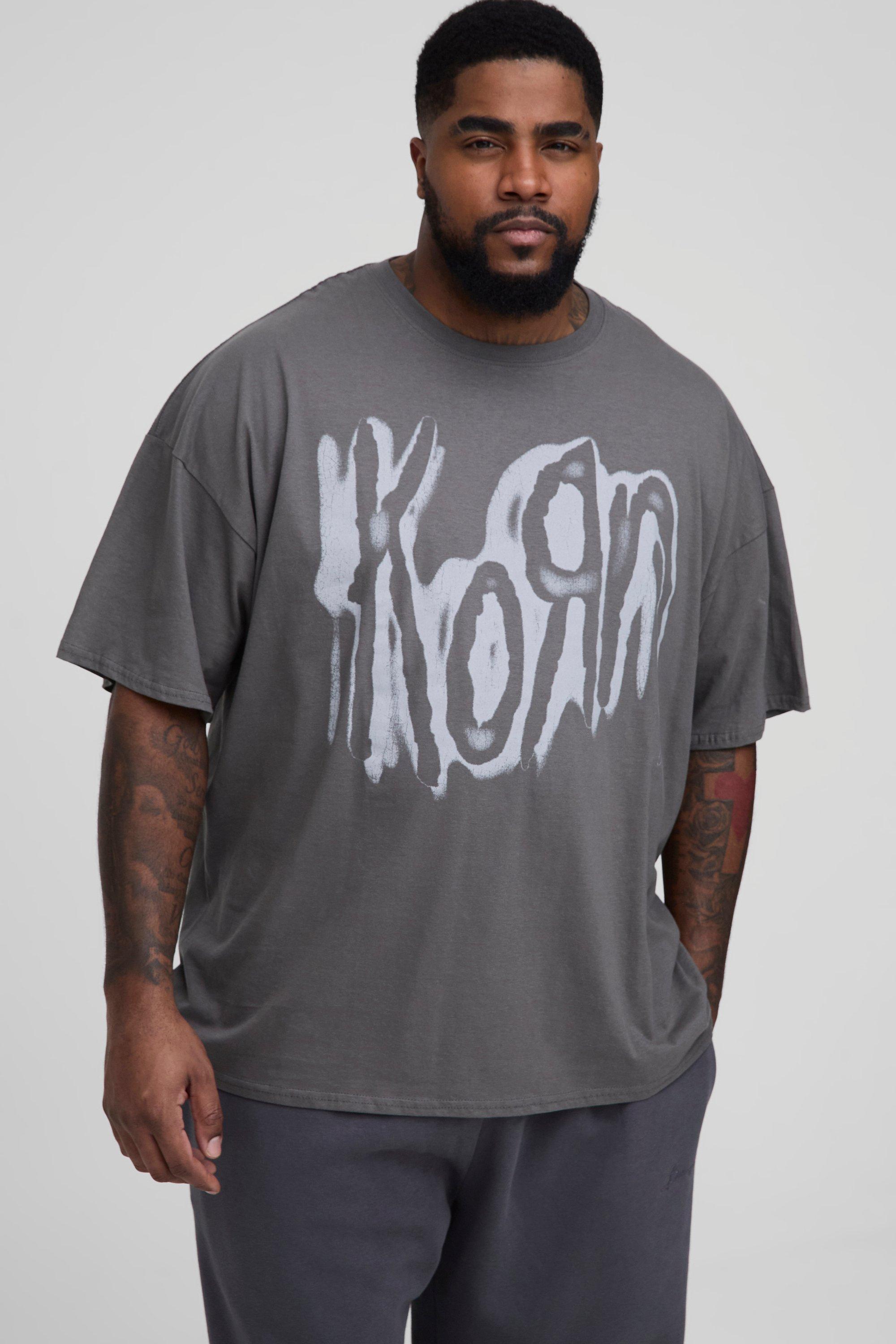 Mens Grey Plus Korn License Print Regular fit T-Shirt, Grey