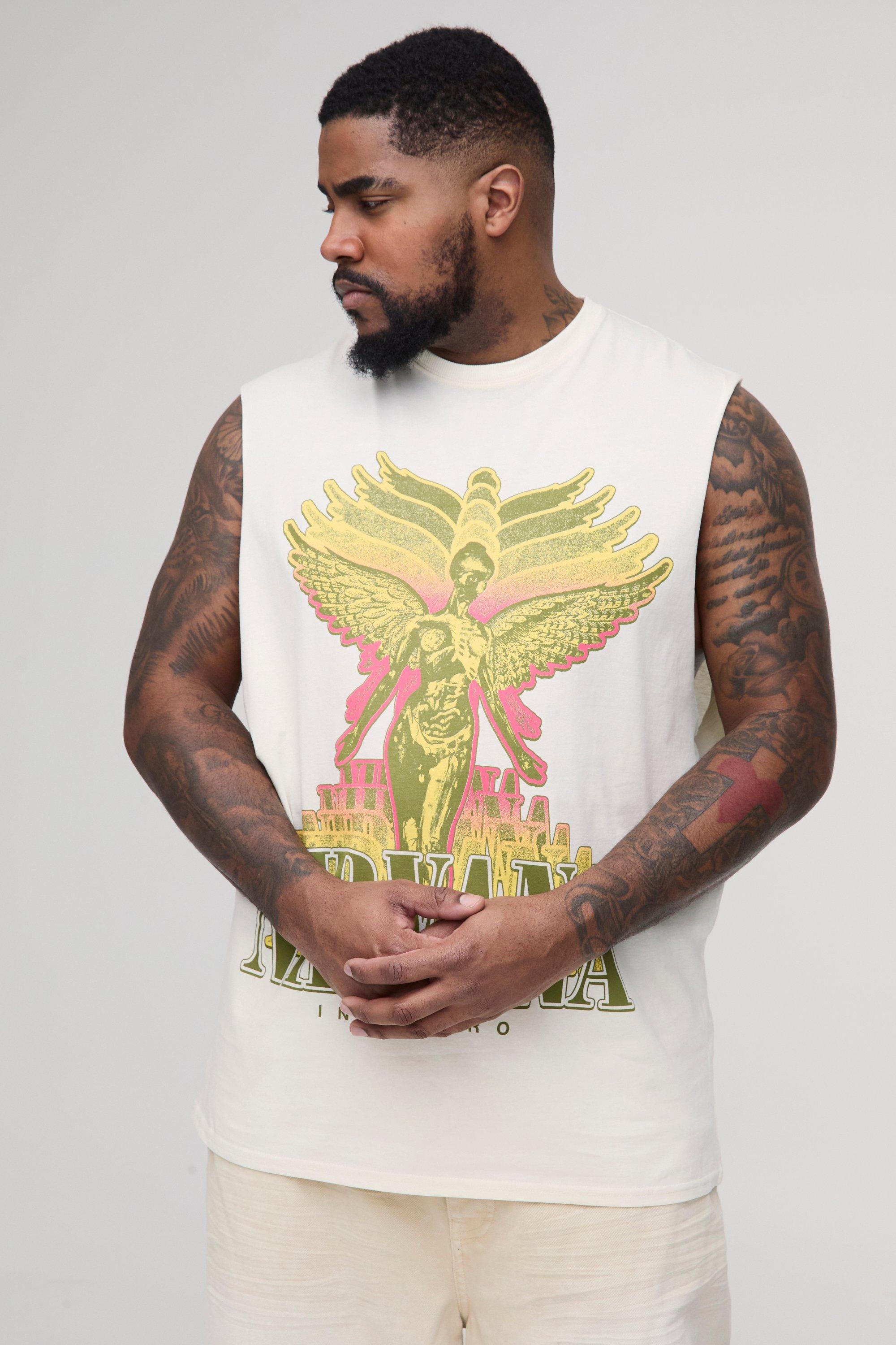 Mens Beige Plus Nirvana License Print Regular Fit vest, Beige