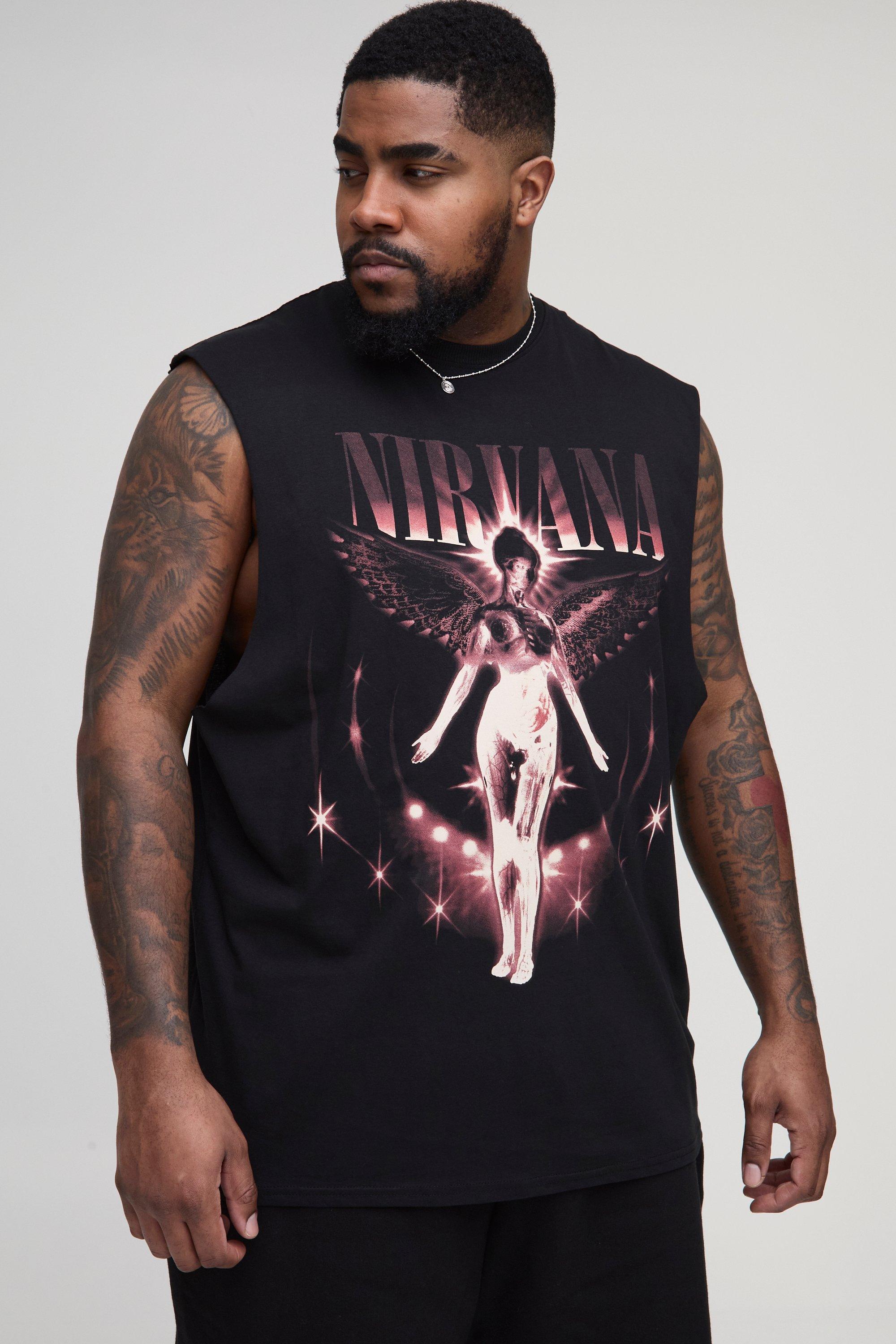 Mens Black Plus Nirvana License Print Regular Fit vest, Black