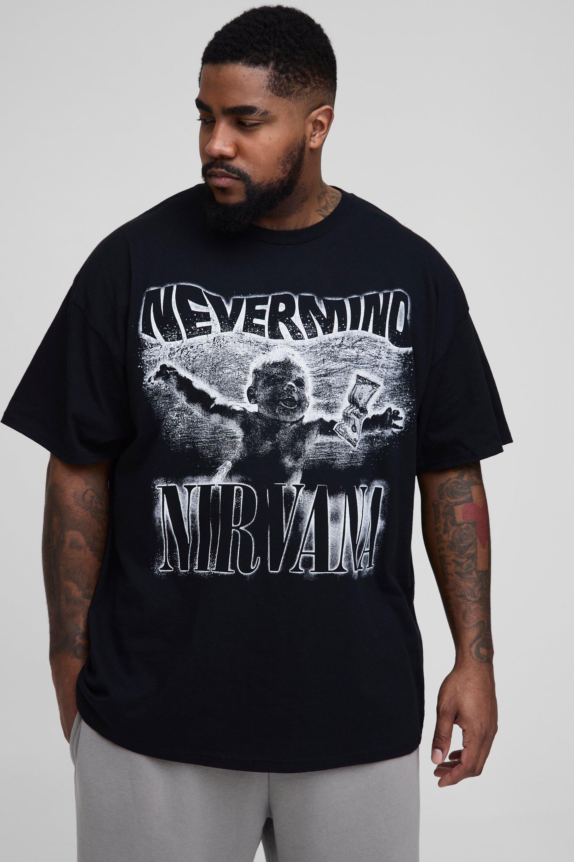 Mens Black Plus Nirvana License Washed Print Regular Fit T-Shirt, Black
