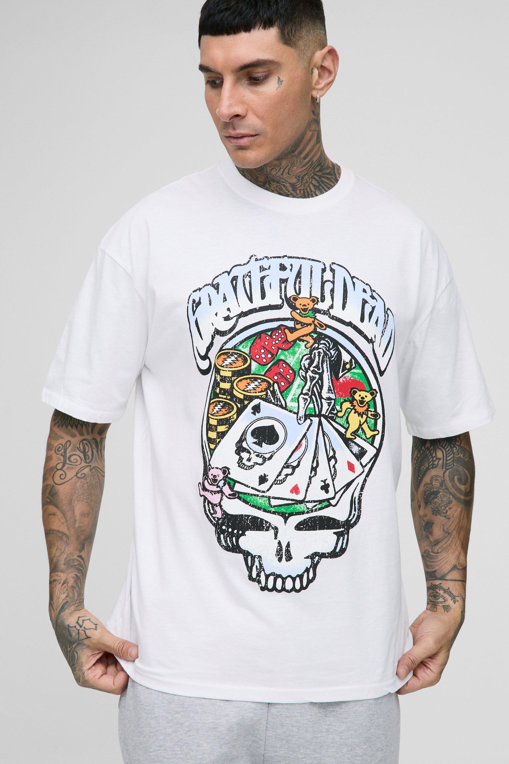 Mens White Tall Grateful Dead License Oversized Print T-Shirt, White