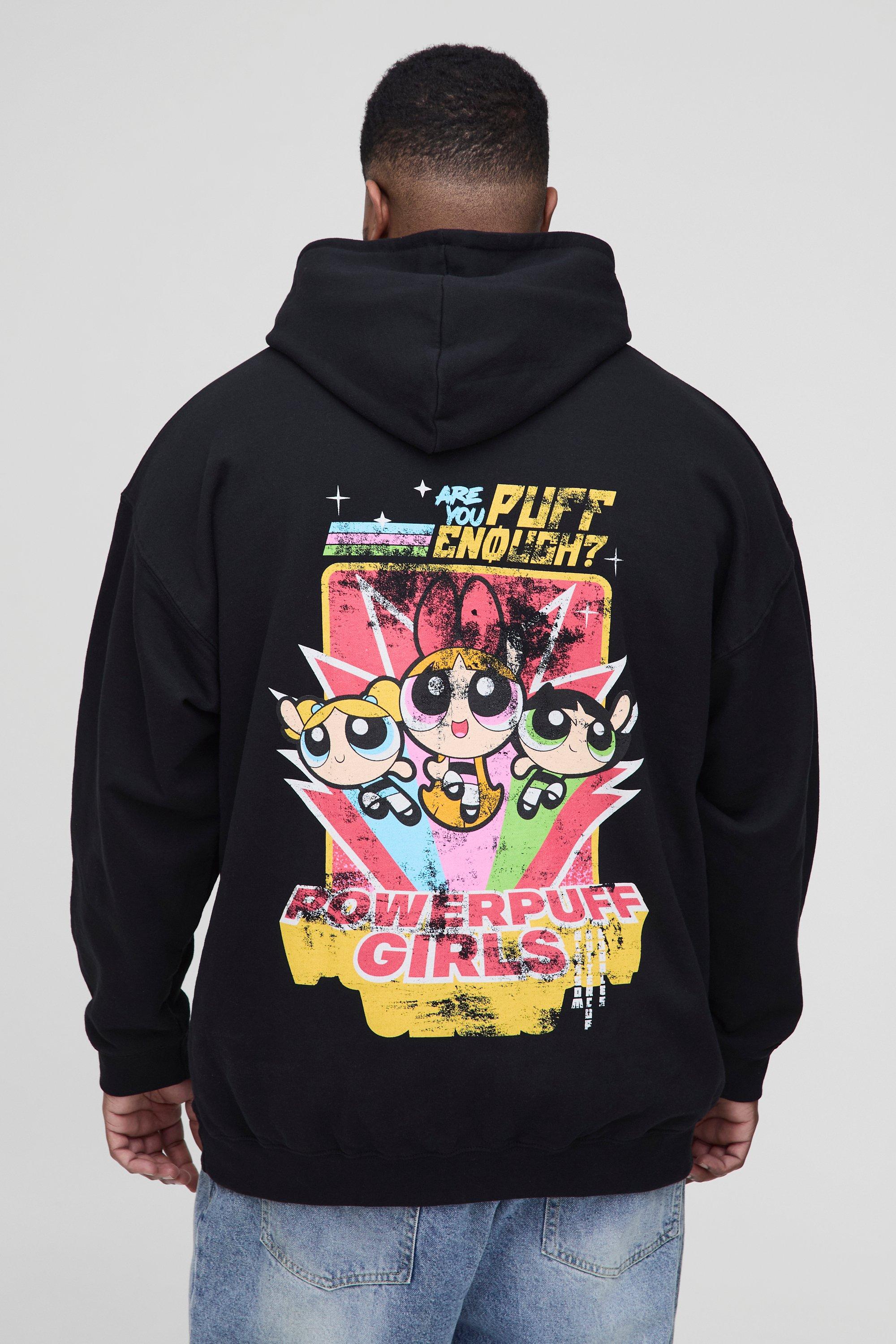 Mens Black Plus Power Puff Girls License Print Regular Fit Hoodie, Black