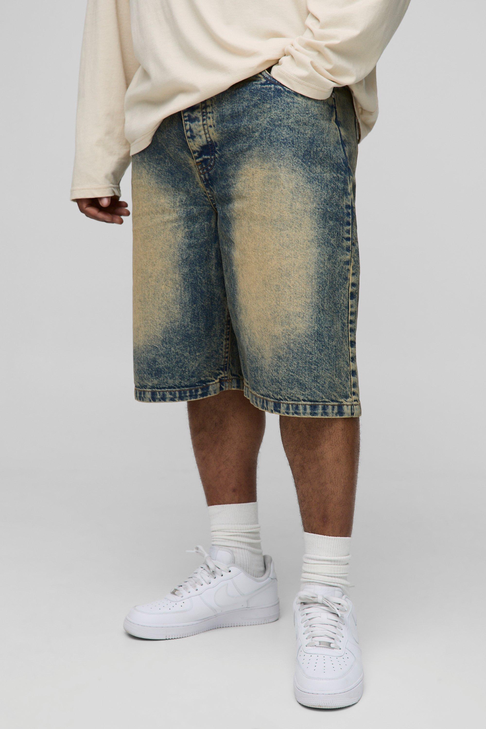 Mens Green Plus Relaxed Fit Extreme Tinted Wash Jorts, Green
