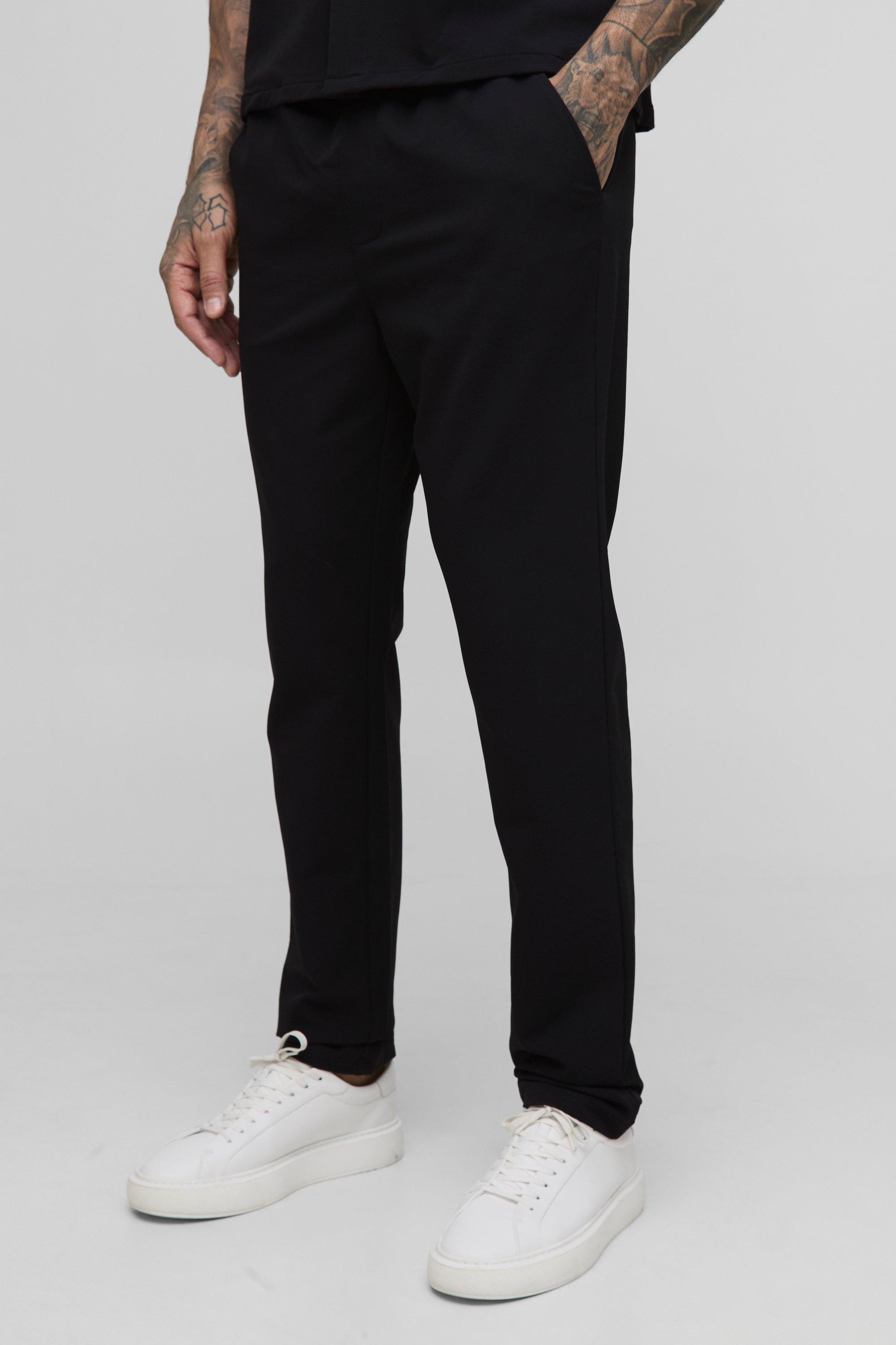 Mens Black Tall Technical Stretch Slim Fit Trousers, Black