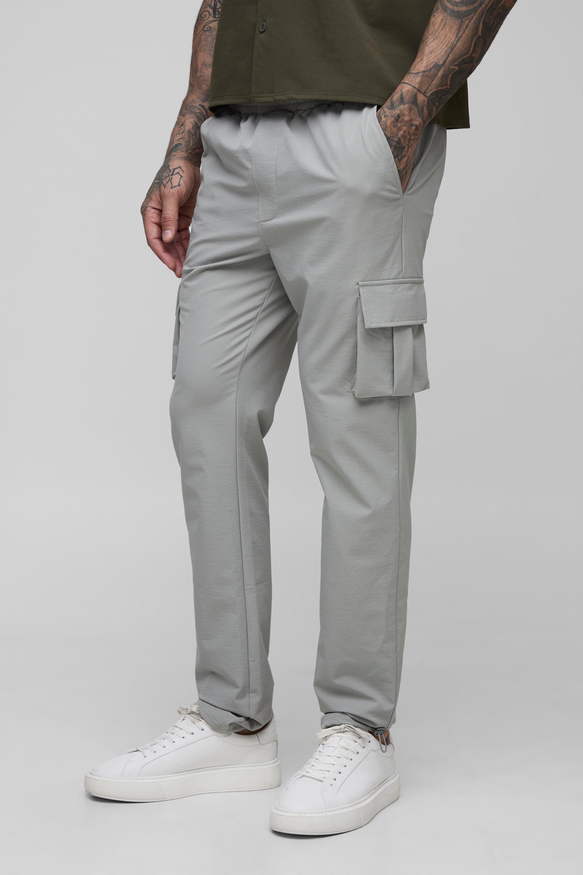 Boohoo Tall Stretch Tech Skinny Fit Cargo Broek, Grey
