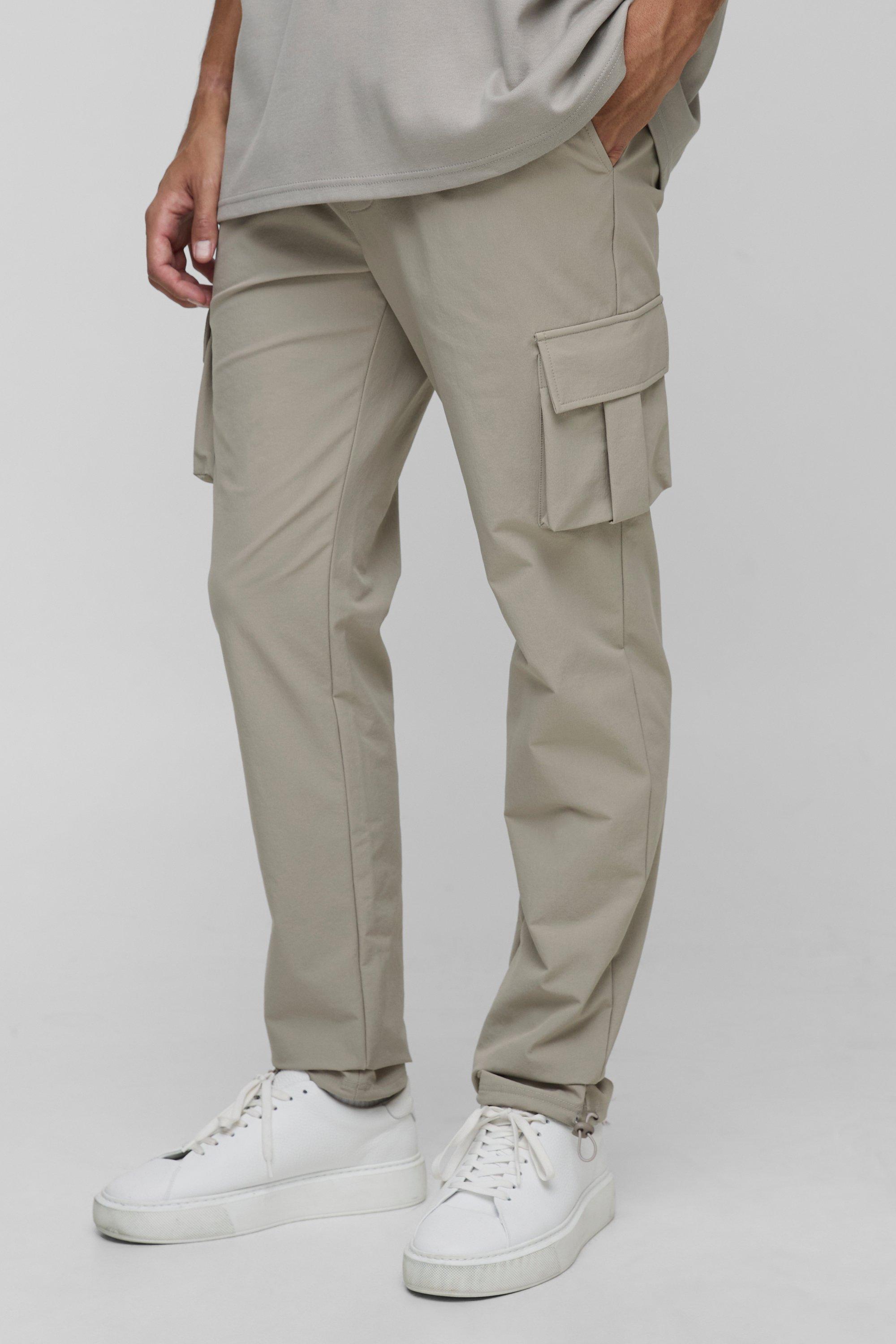 Boohoo Tall Stretch Tech Skinny Fit Cargo Broek, Stone