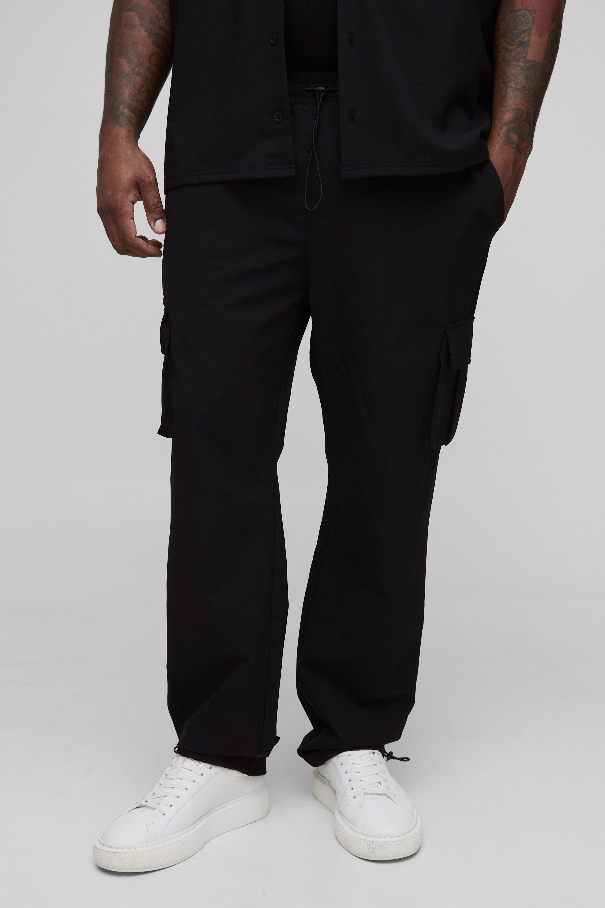Mens Black Plus Technical Stretch Cargo Skinny Trousers, Black
