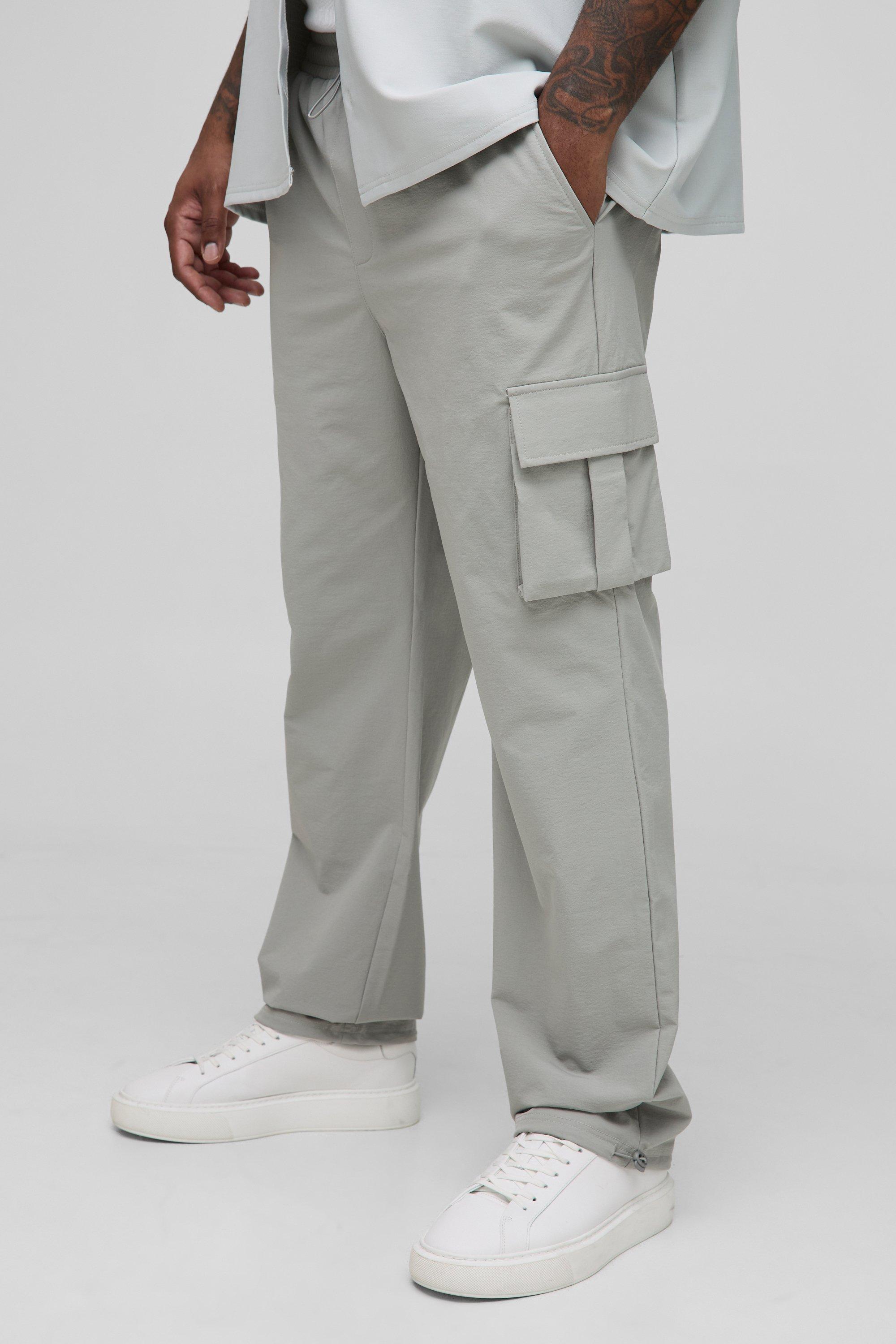 Mens Grey Plus Technical Stretch Cargo Skinny Trousers, Grey