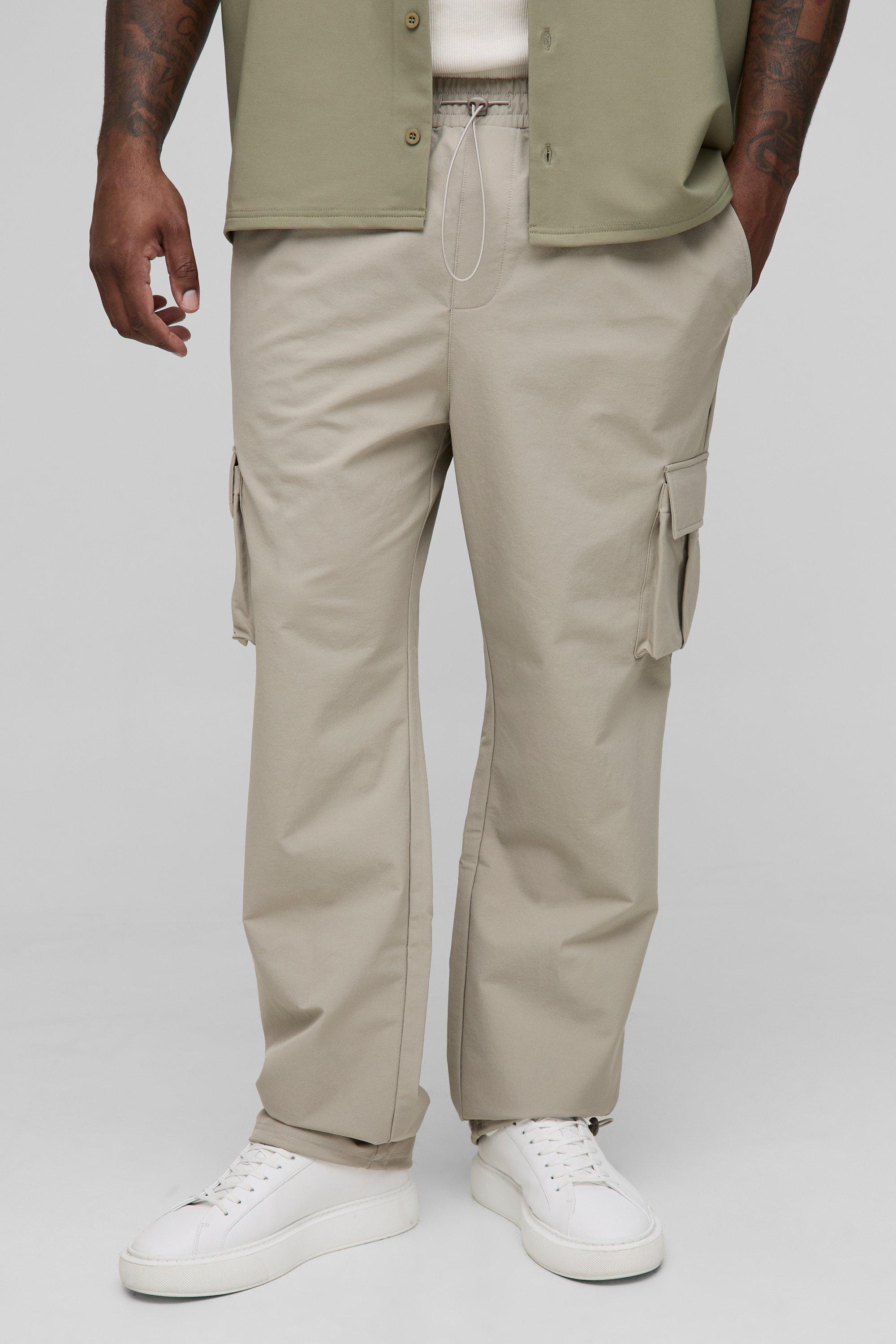 Mens Beige Plus Technical Stretch Cargo Skinny Trousers, Beige