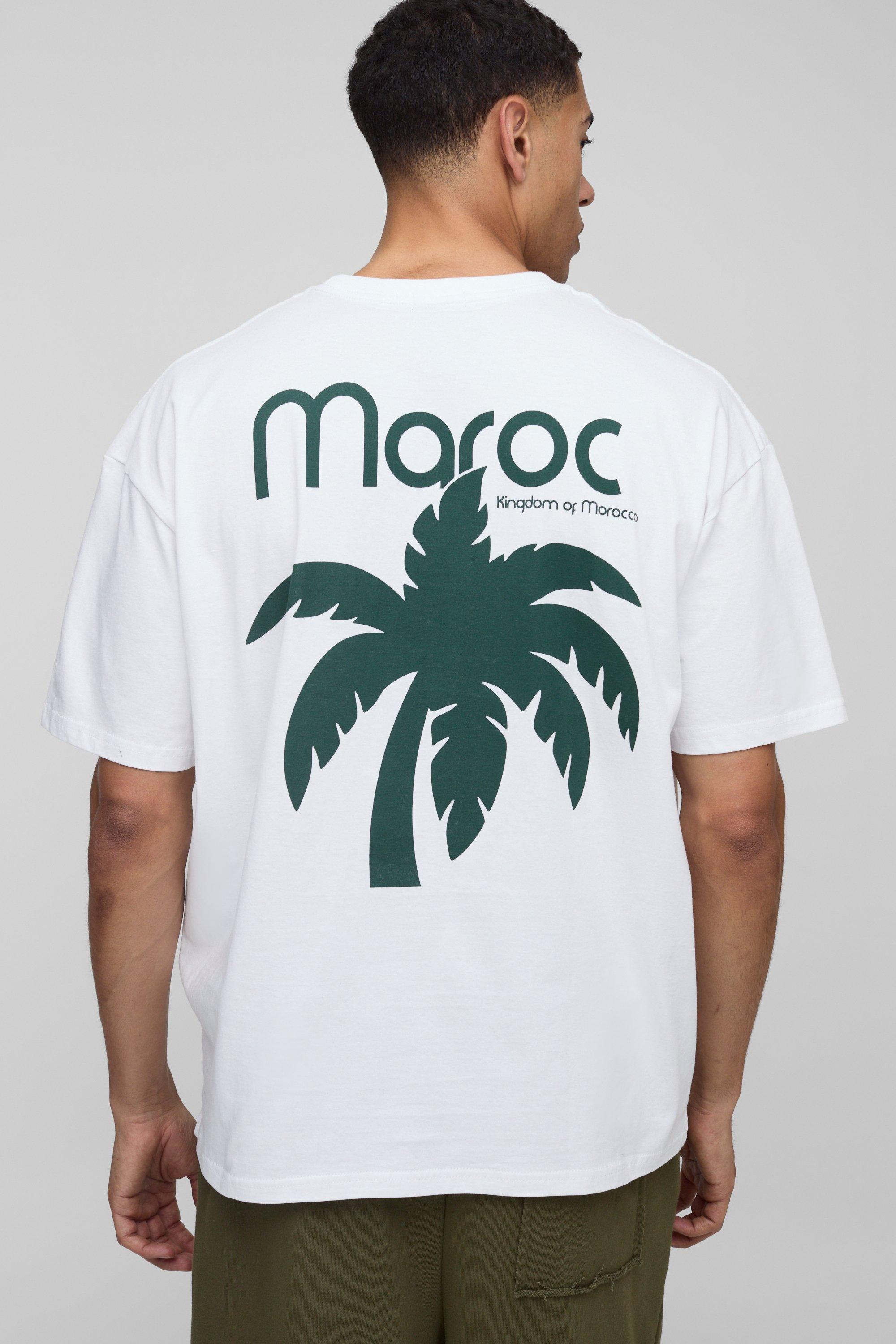 Mens White Oversized Morocco Palm Tree T-Shirt, White