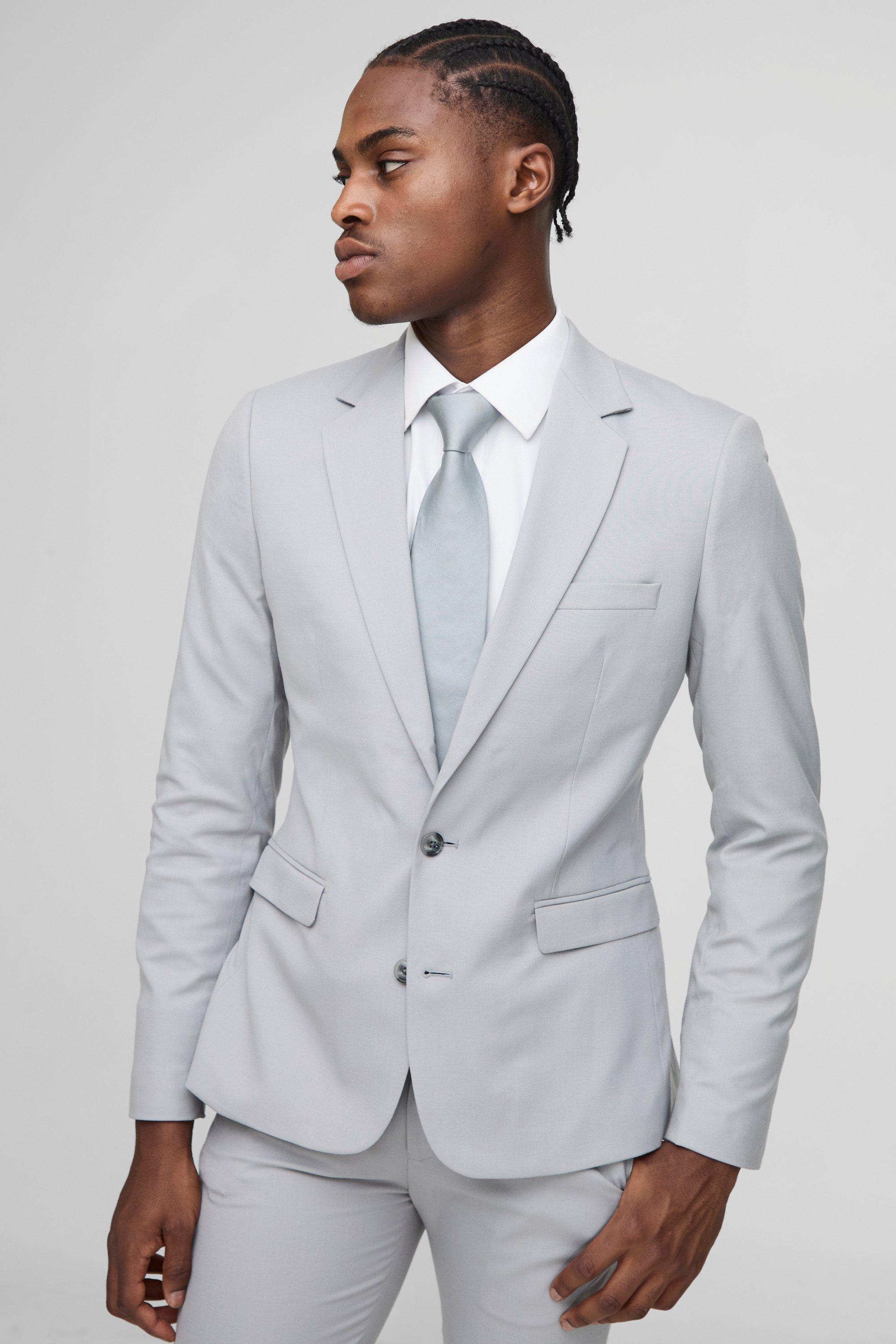 Mens Grey Super Skinny Single Breasted Suit Jacket, Grey