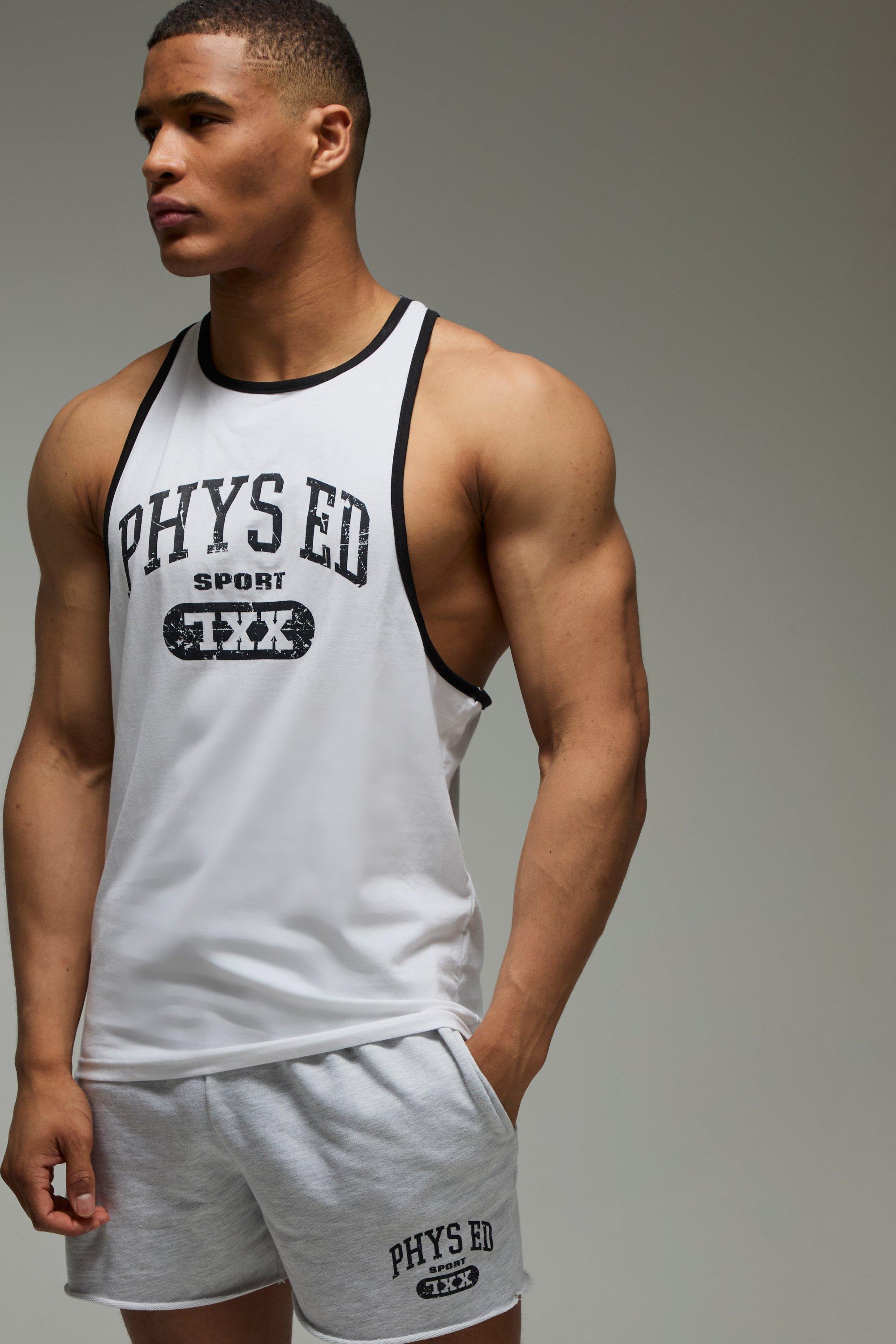 Mens White MAN Active Phys Ed Racer Vest, White