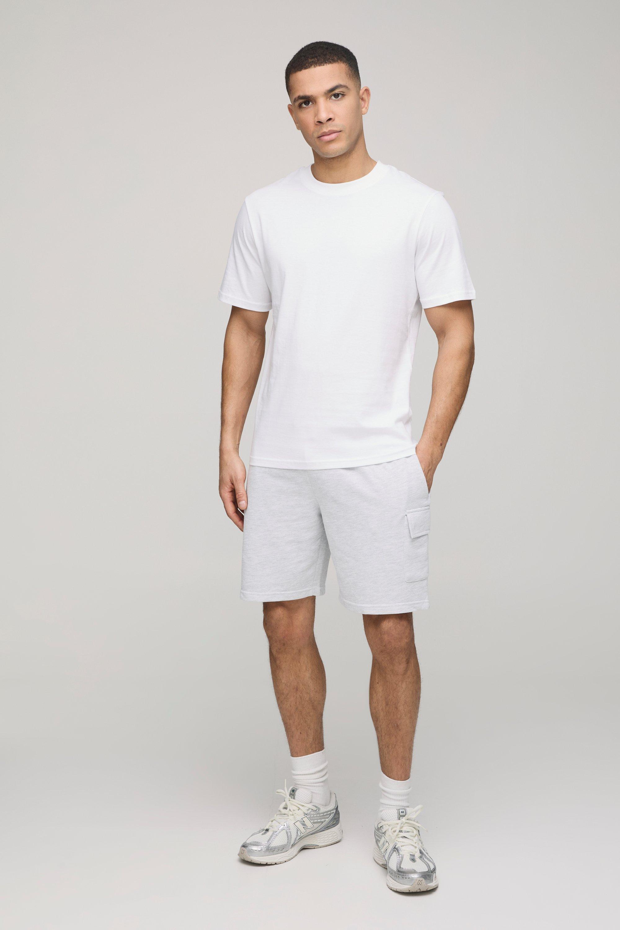 Mens Grey Regular Fit Basic Cargo T-Shirt and Short Set, Grey