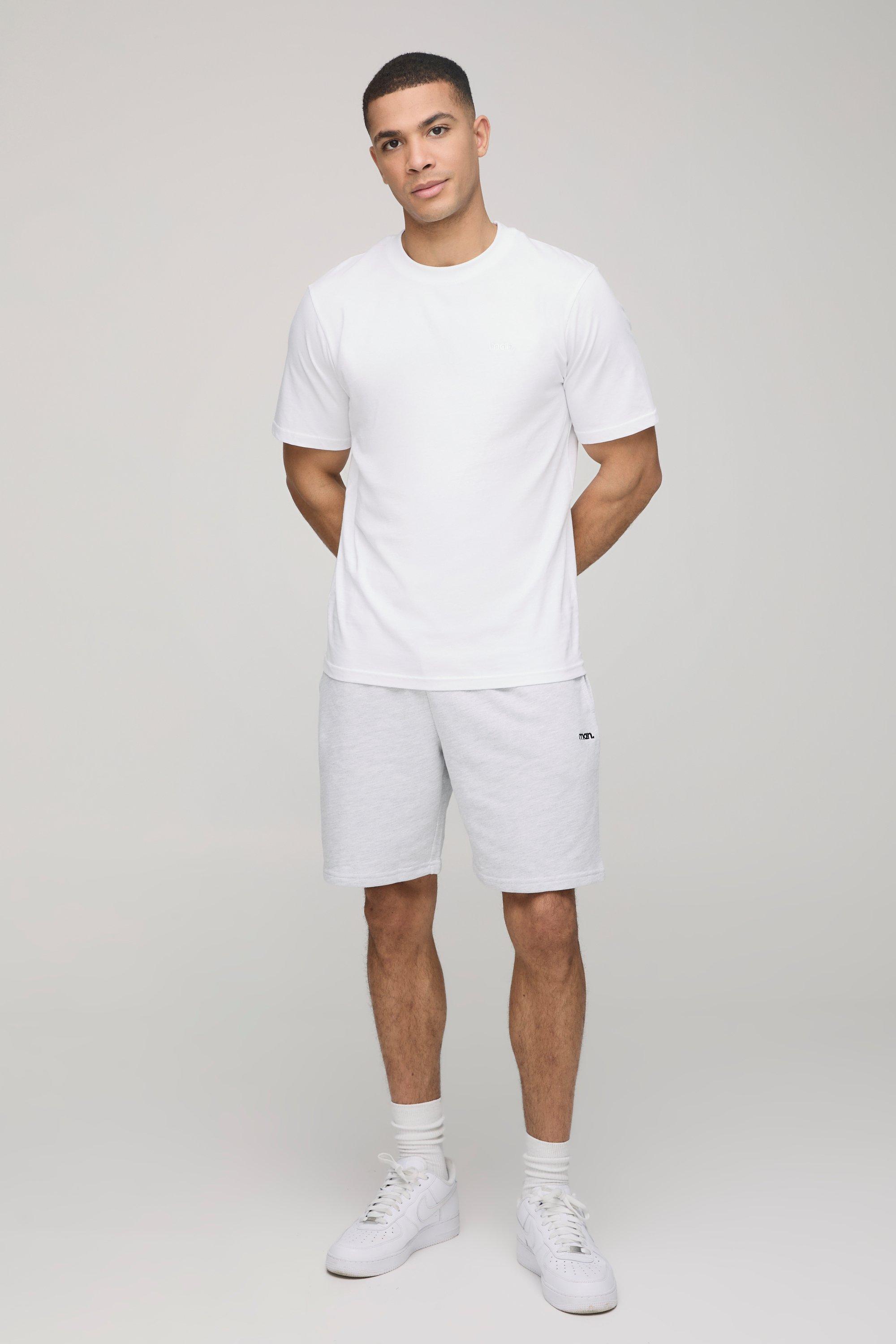 Mens Grey Regular Fit MAN. Embroidered T-Shirt and Short Set, Grey