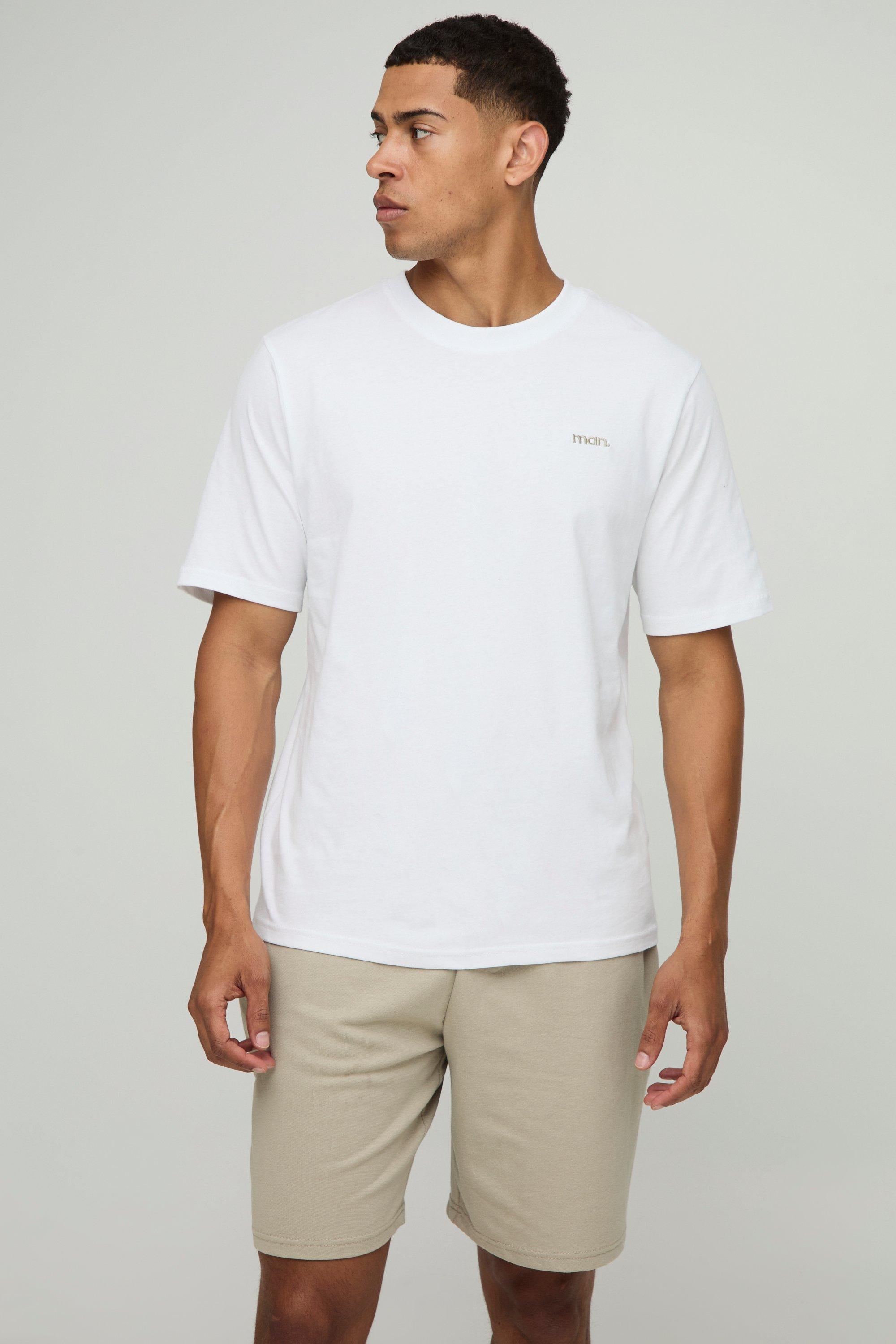 Mens Green Regular Fit MAN. Embroidered T-Shirt and Short Set, Green