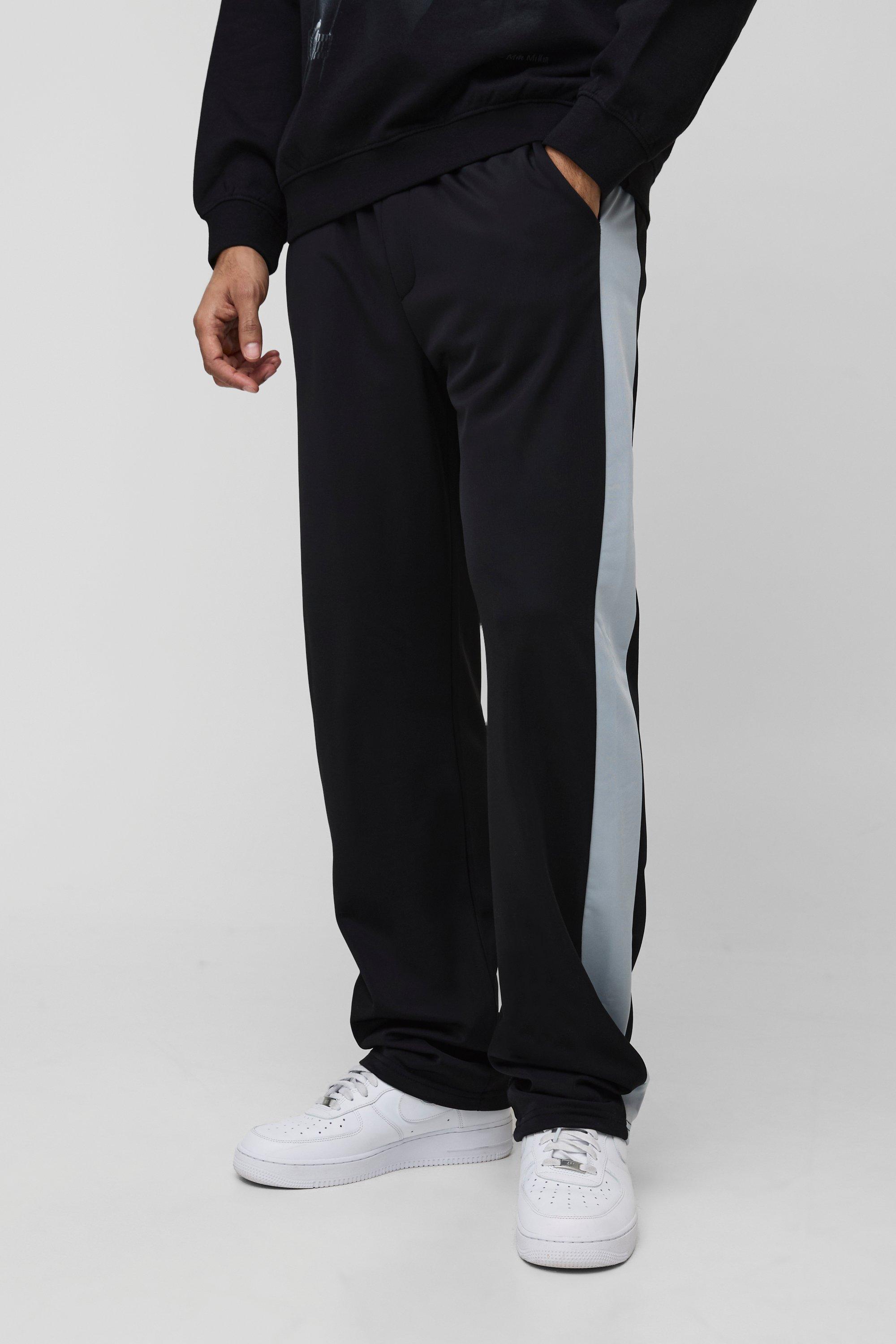 Mens Black Elasticated Waist Relaxed Fit Side Panel Track trousers, Black