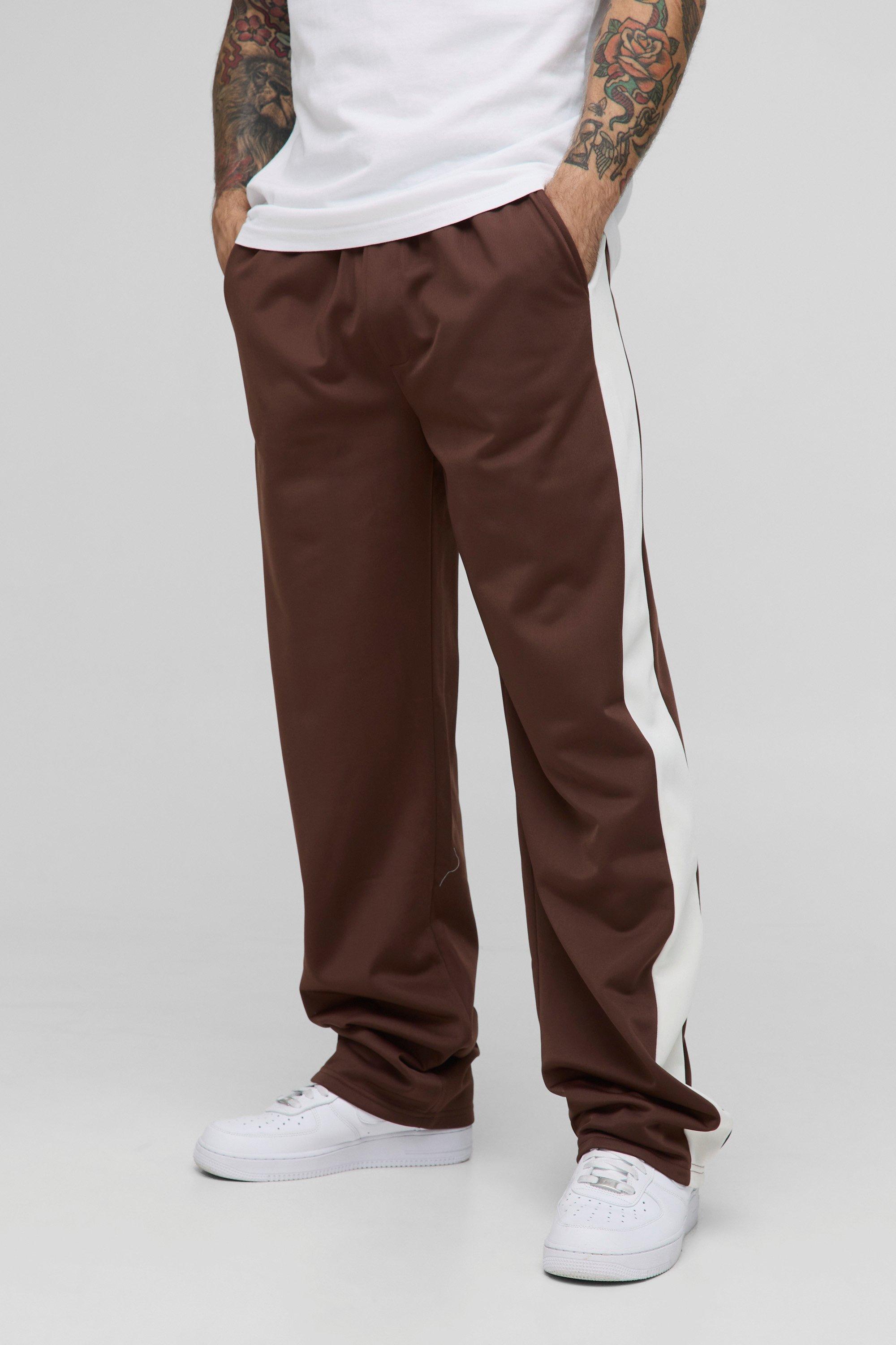 Mens Brown Elasticated Waist Relaxed Fit Side Panel Track trousers, Brown