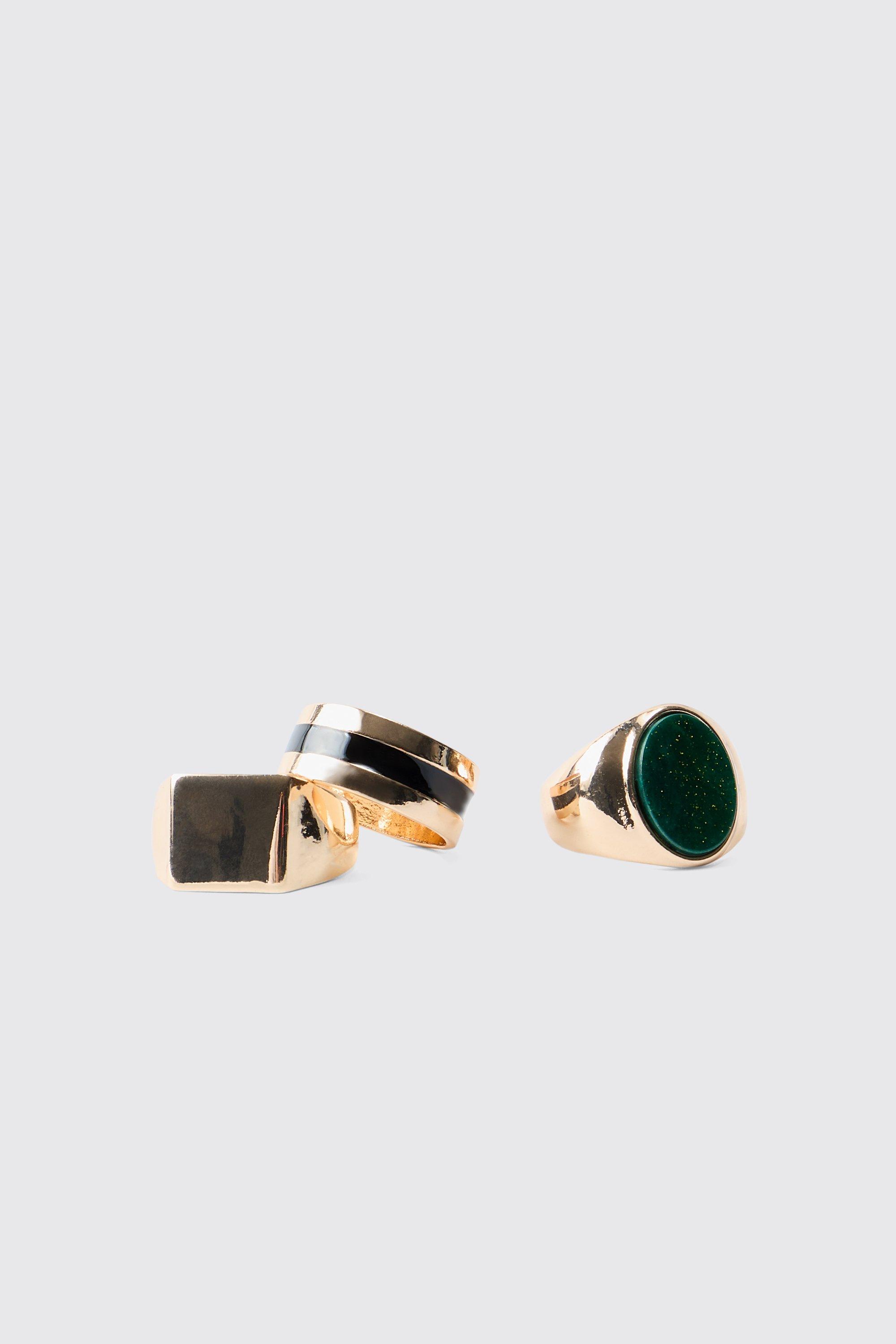 Mens Metallics Gold Ring 3 Pack, Metallics