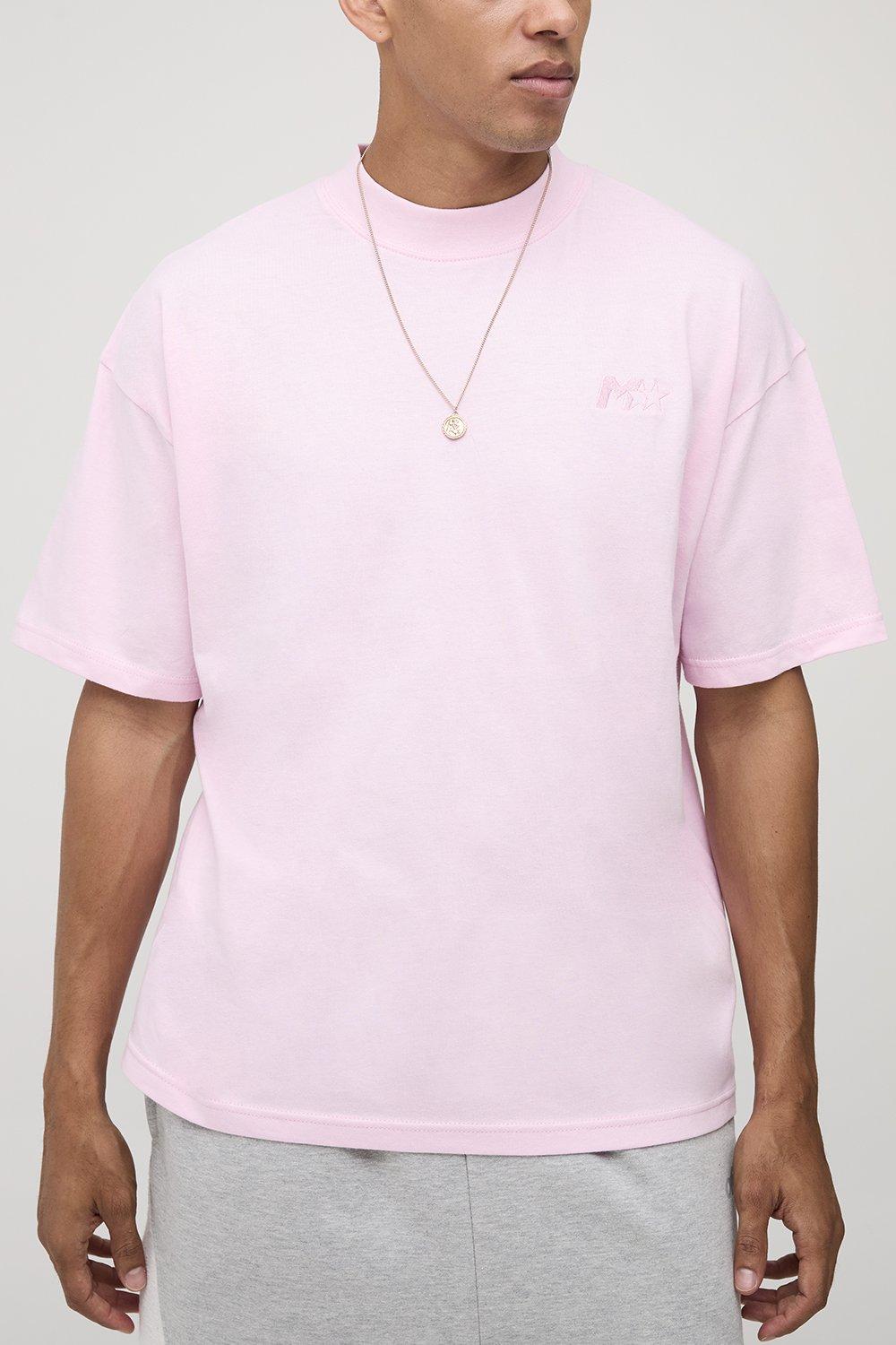 Image of Oversized M Star Embroidered Extended Neck T-Shirt, Azzurro