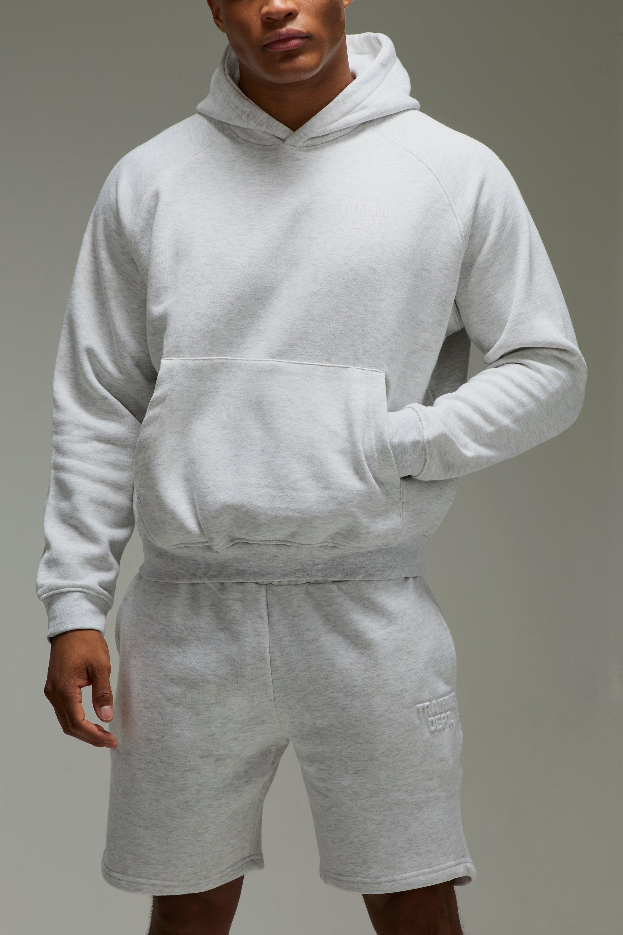 Mens Grey Training Dept Boxy Embossed Short Tracksuit, Grey