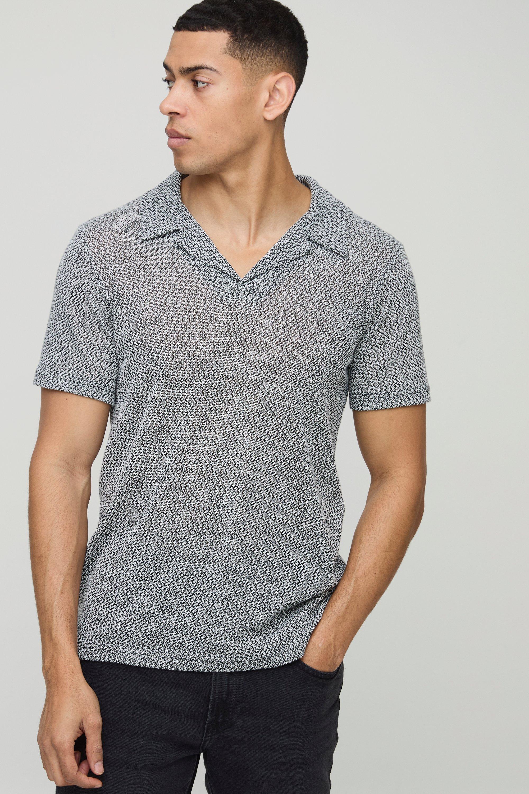 Slim Fit Textured Jacquard Revere Polo