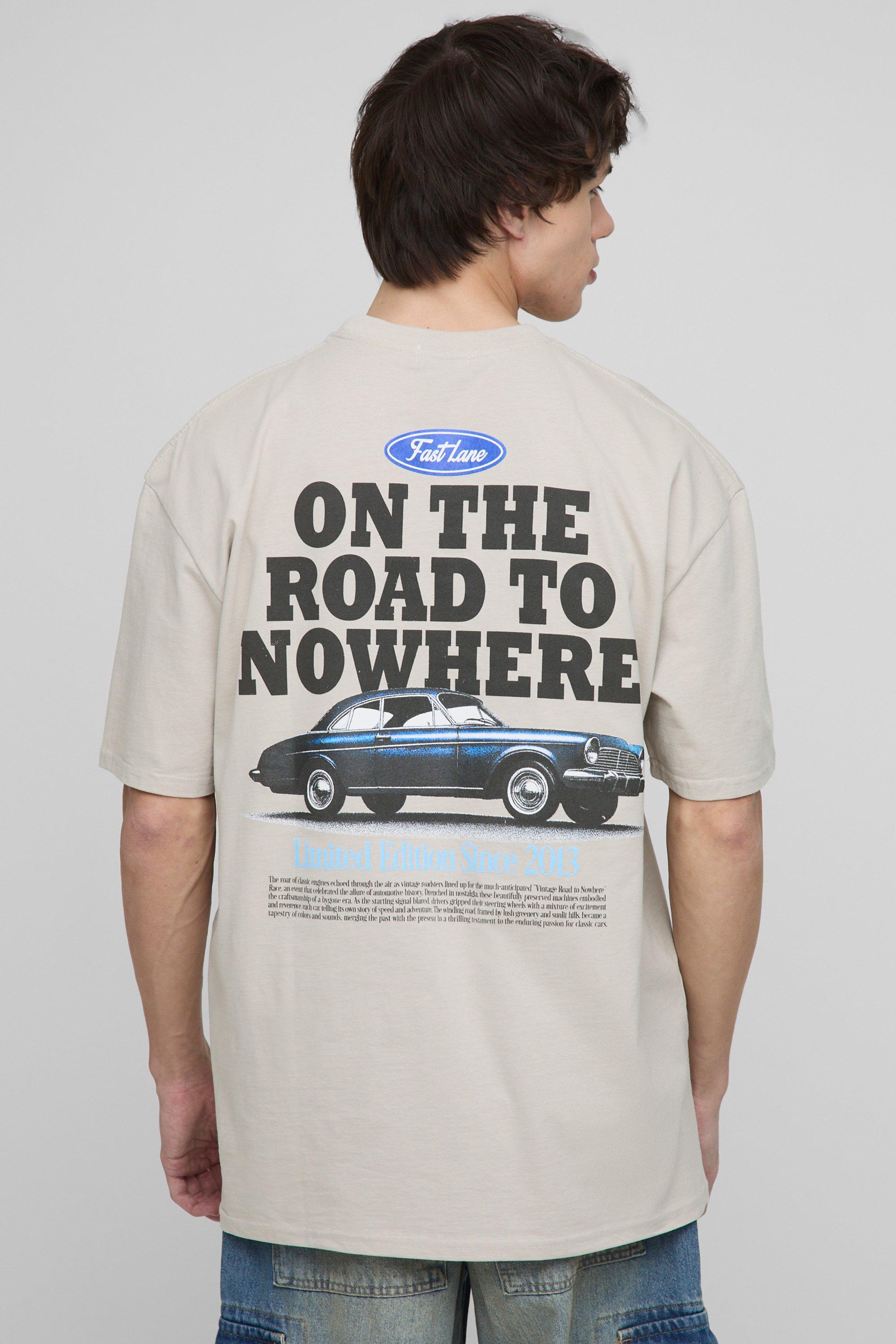 Mens Beige Tall Car Graphic Oversized T-Shirt, Beige