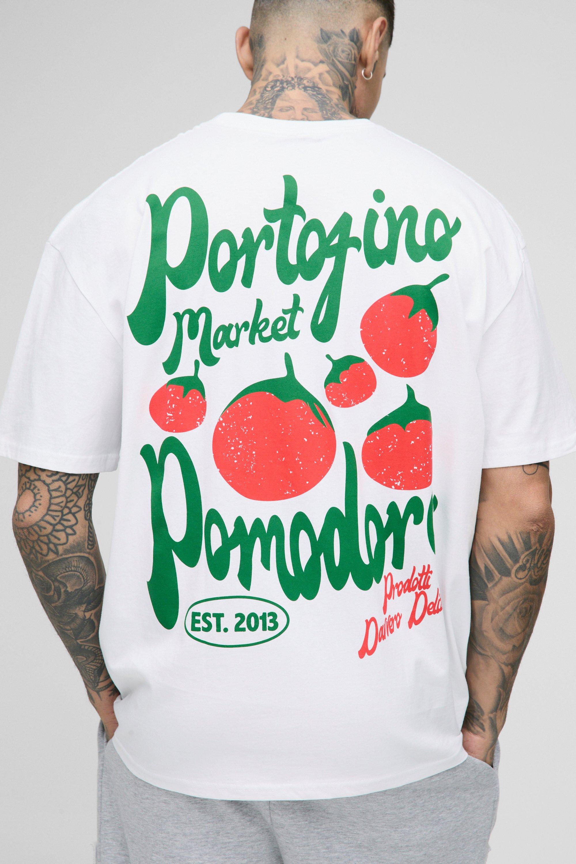 Mens White Tall Tomato Graphic Oversized T-Shirt, White
