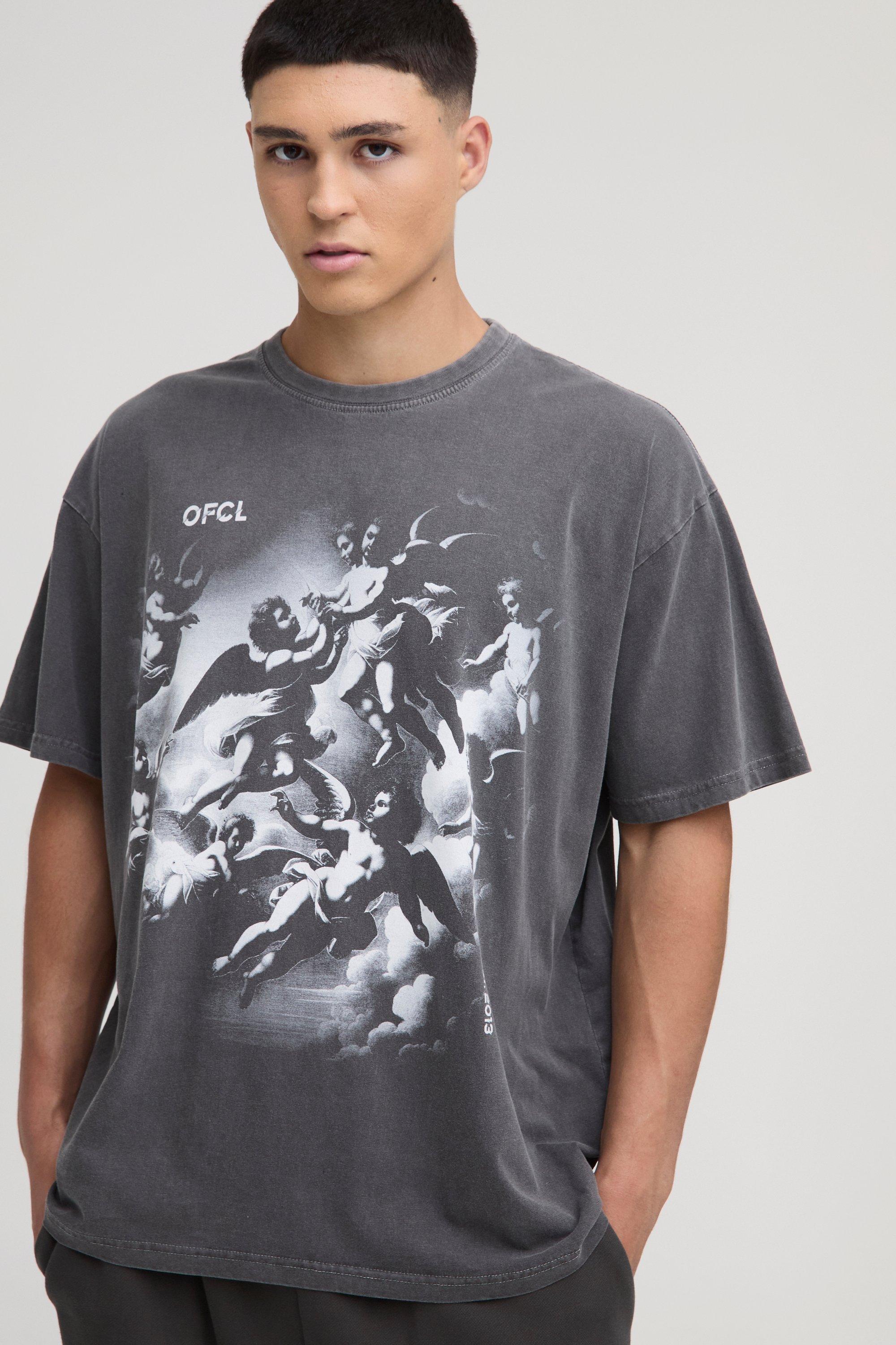 【boohoo】MAN ウォッシュド プリント Tシャツ ウォッシュ加工プリントTシャツ - ライトブルー | ZARA Japan / 日本