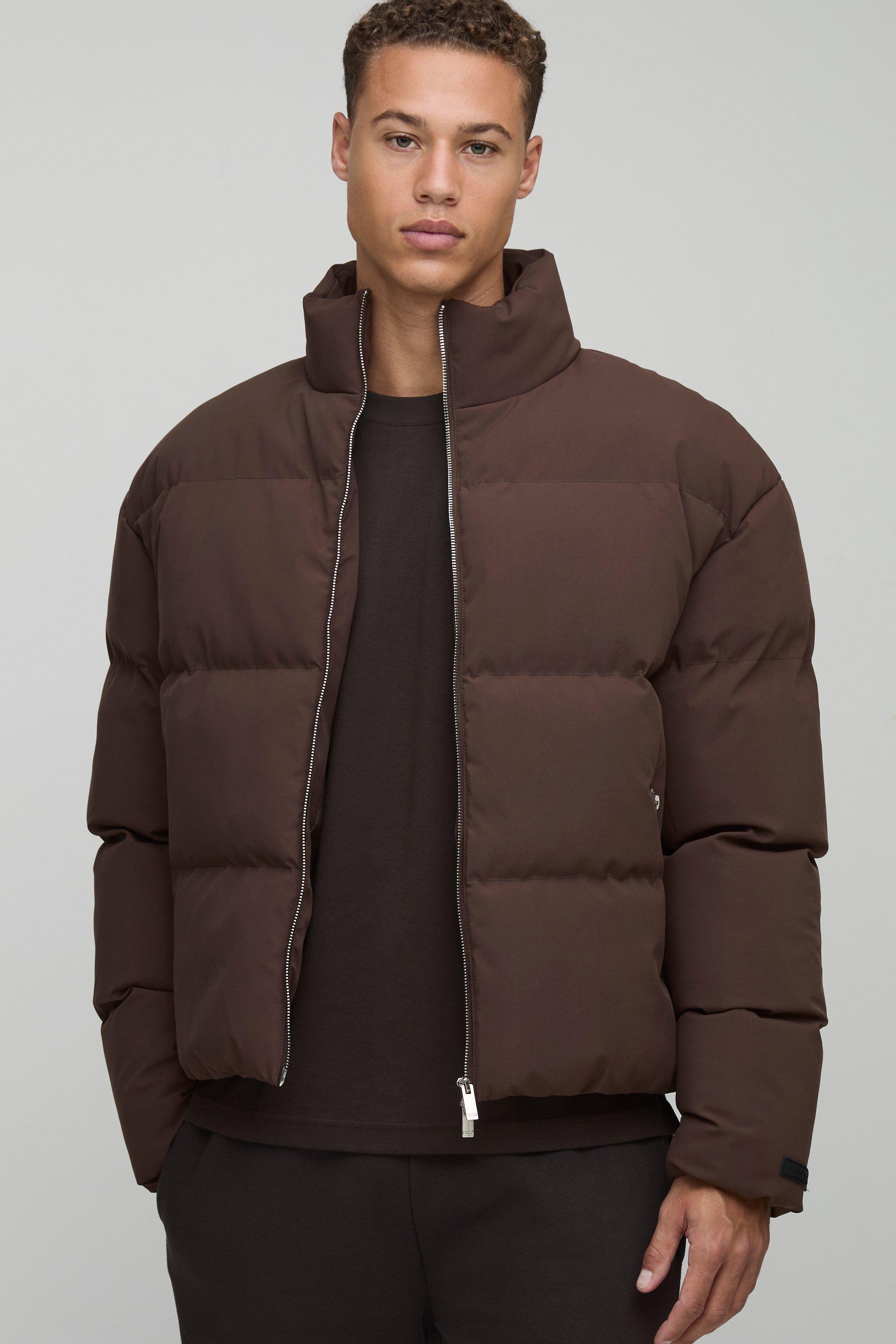 Image of Tall Man Boxy Fit Funnel Neck Puffer Coat In Brown, Brown