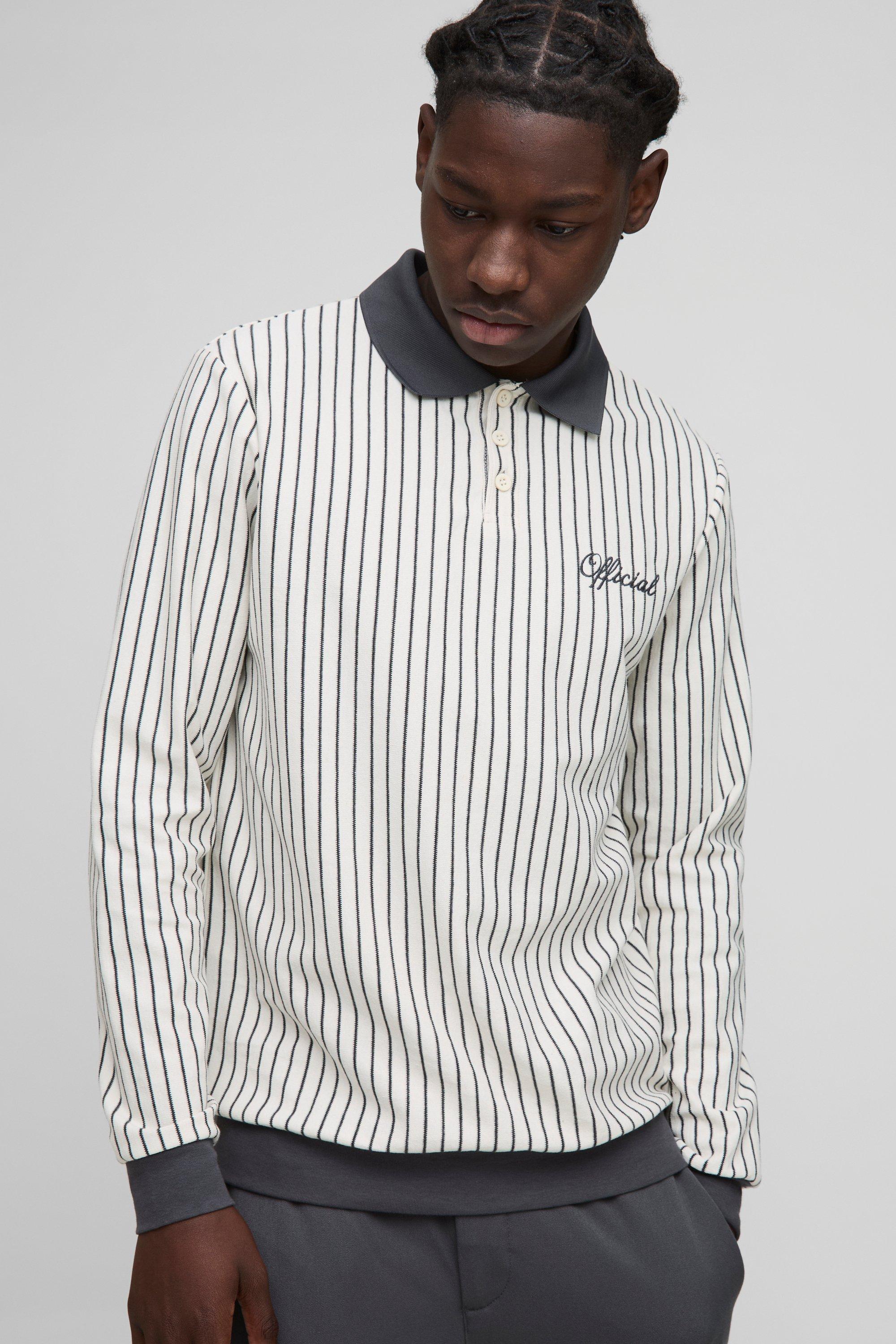 Regular Fit Long Sleeve Stripe Embroidered Rugby Polo